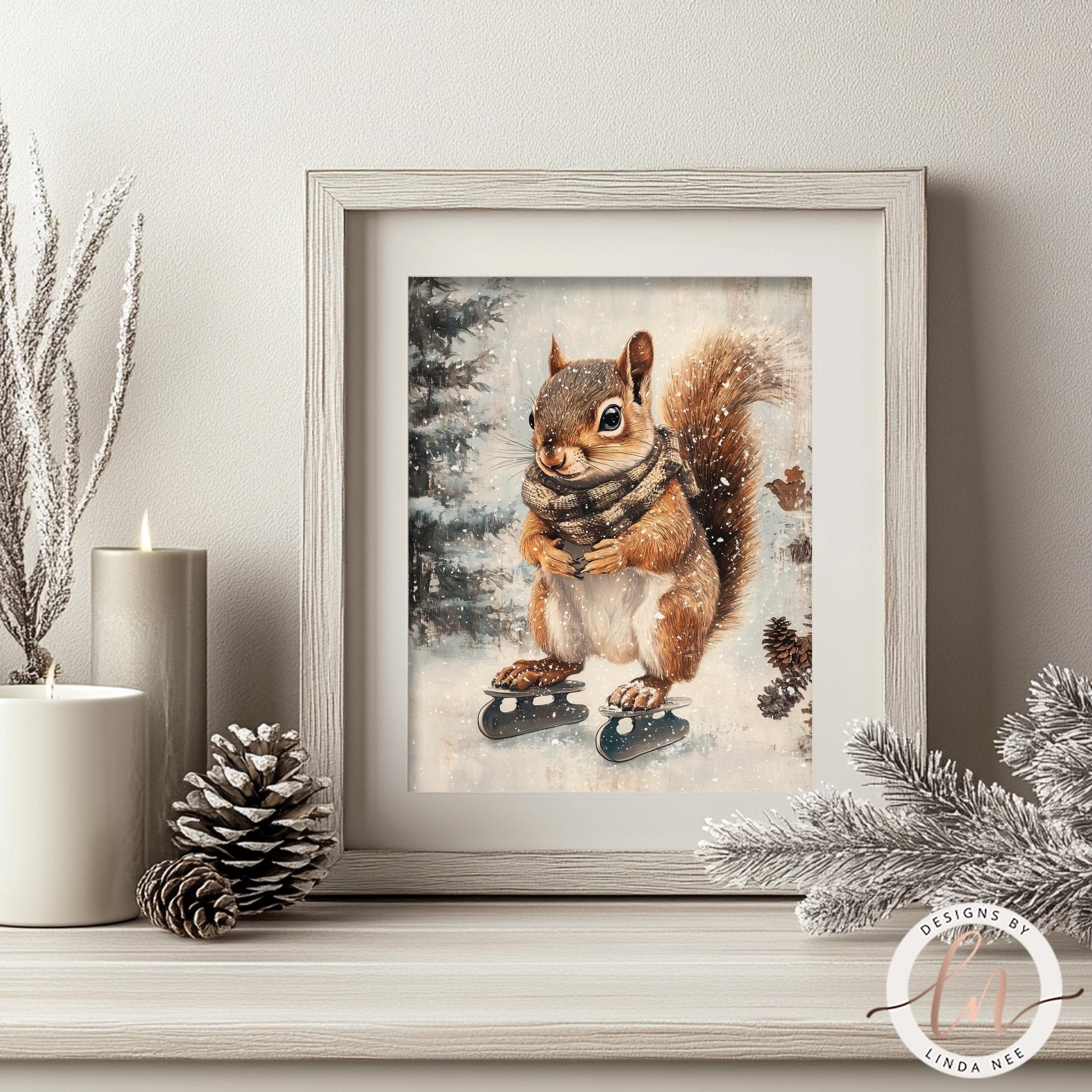 Squirrel Ice Skating Art - Metal & Fine Print for Winter Fun