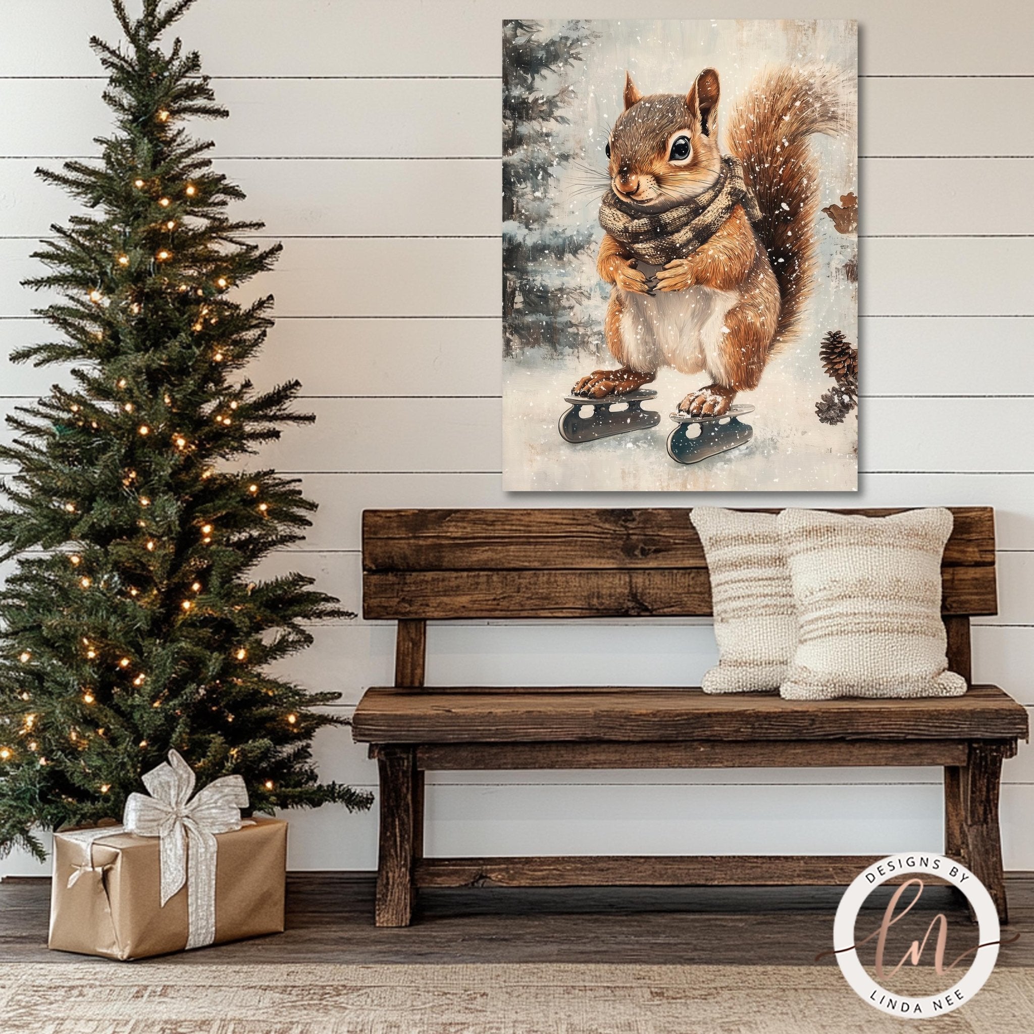 Squirrel Ice Skating Art - Metal & Fine Print for Winter Fun