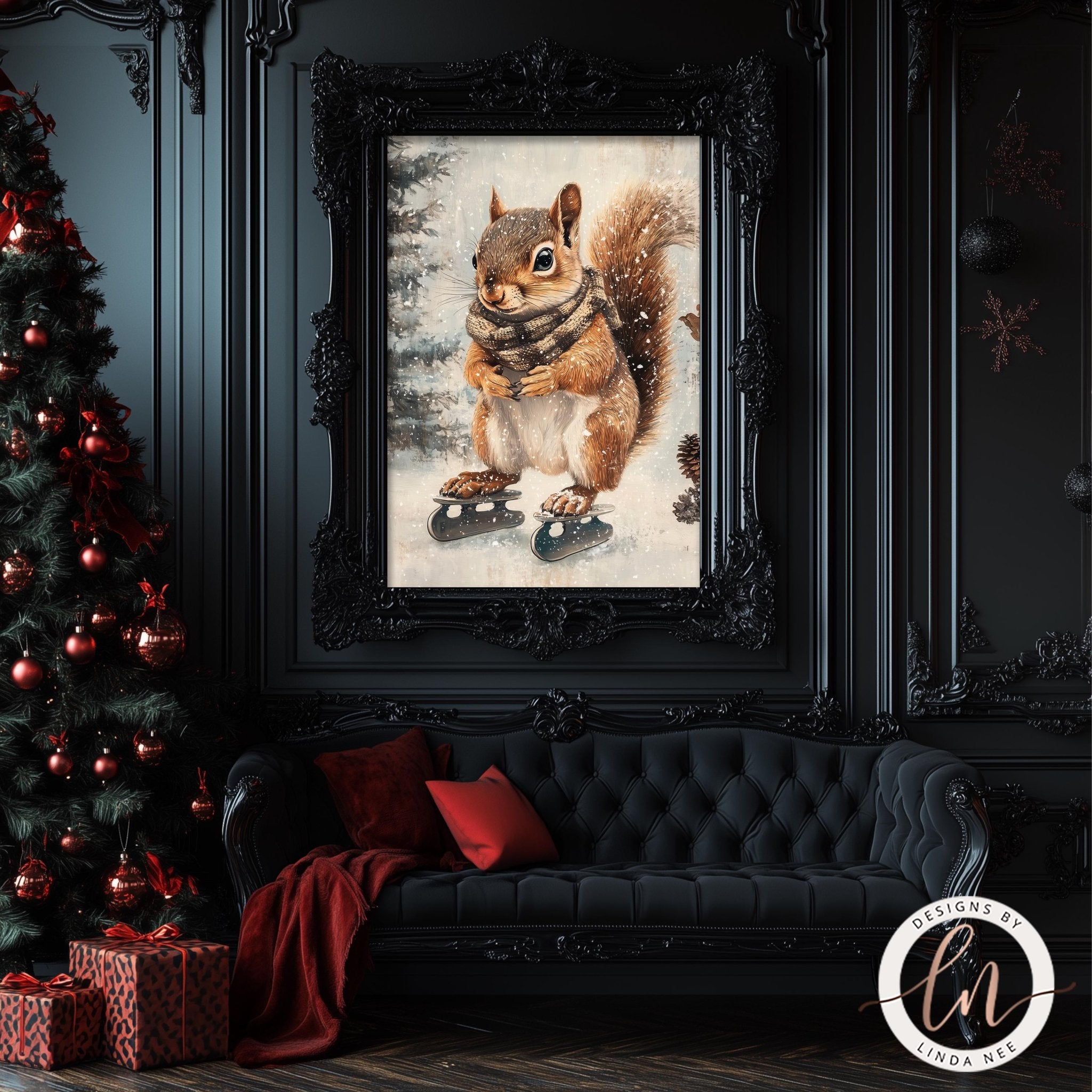 Squirrel Ice Skating Art - Metal & Fine Print for Winter Fun