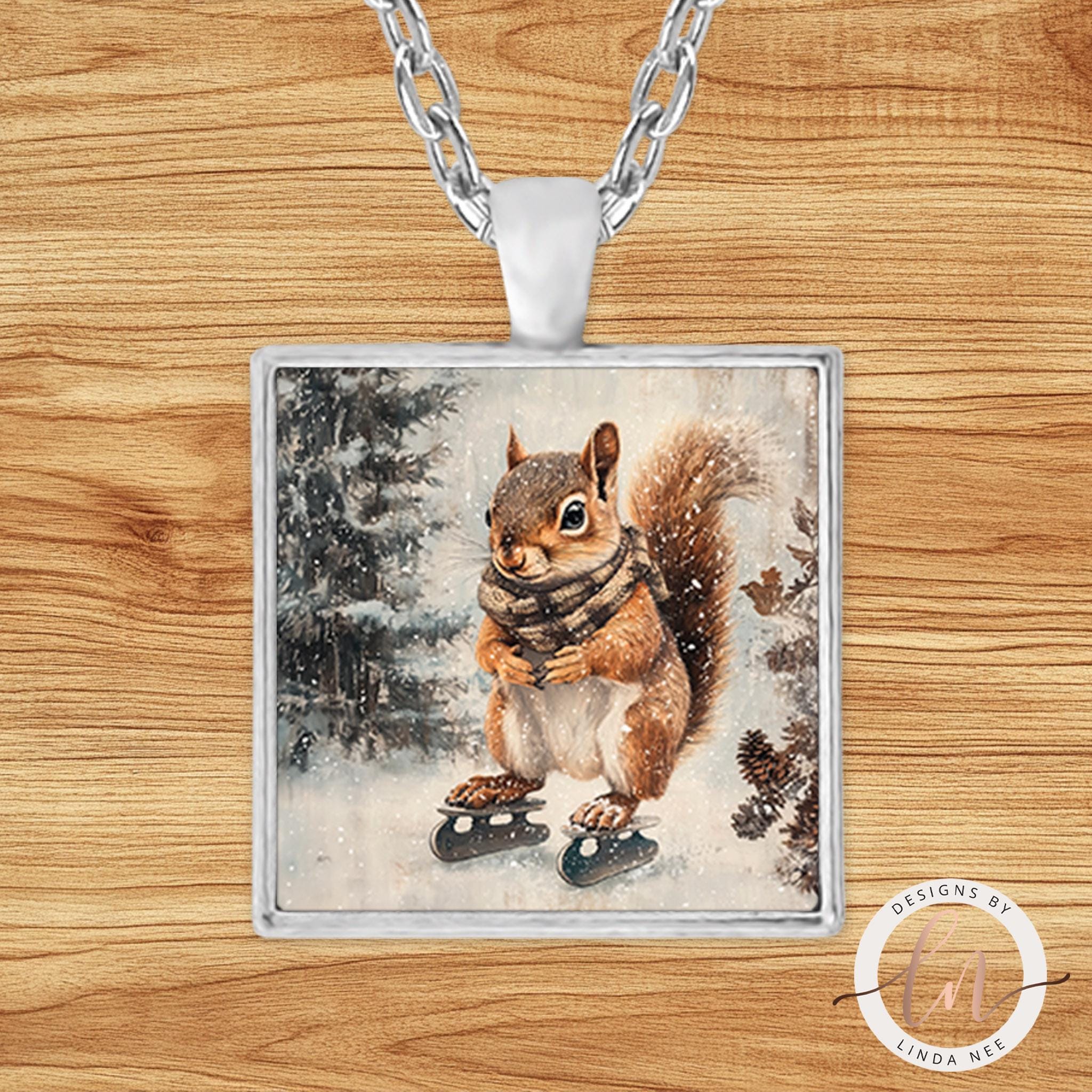 Squirrel Necklace - Forest Animal Pendant Winter Jewelry