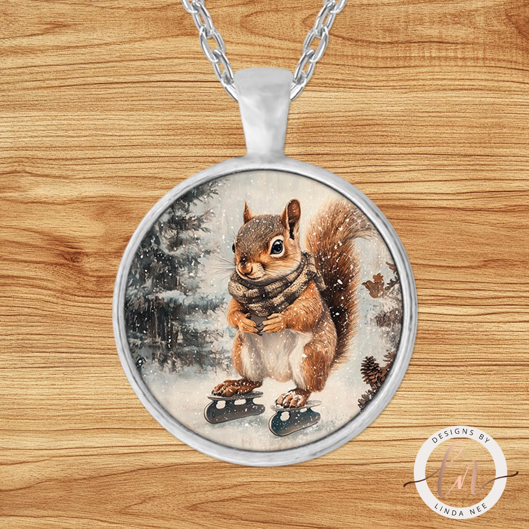 Squirrel Necklace - Forest Animal Pendant Winter Jewelry