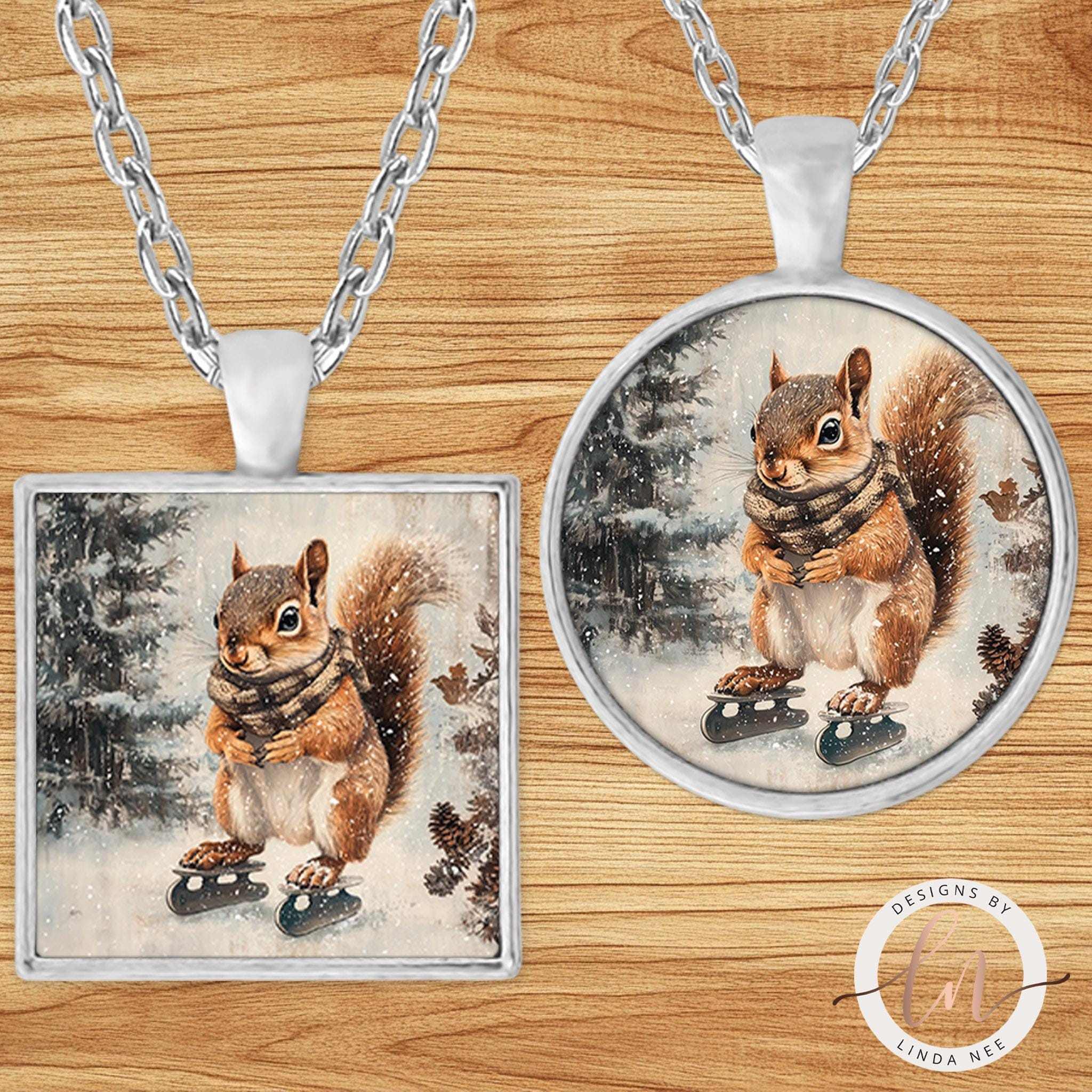 Squirrel Necklace - Forest Animal Pendant Winter Jewelry