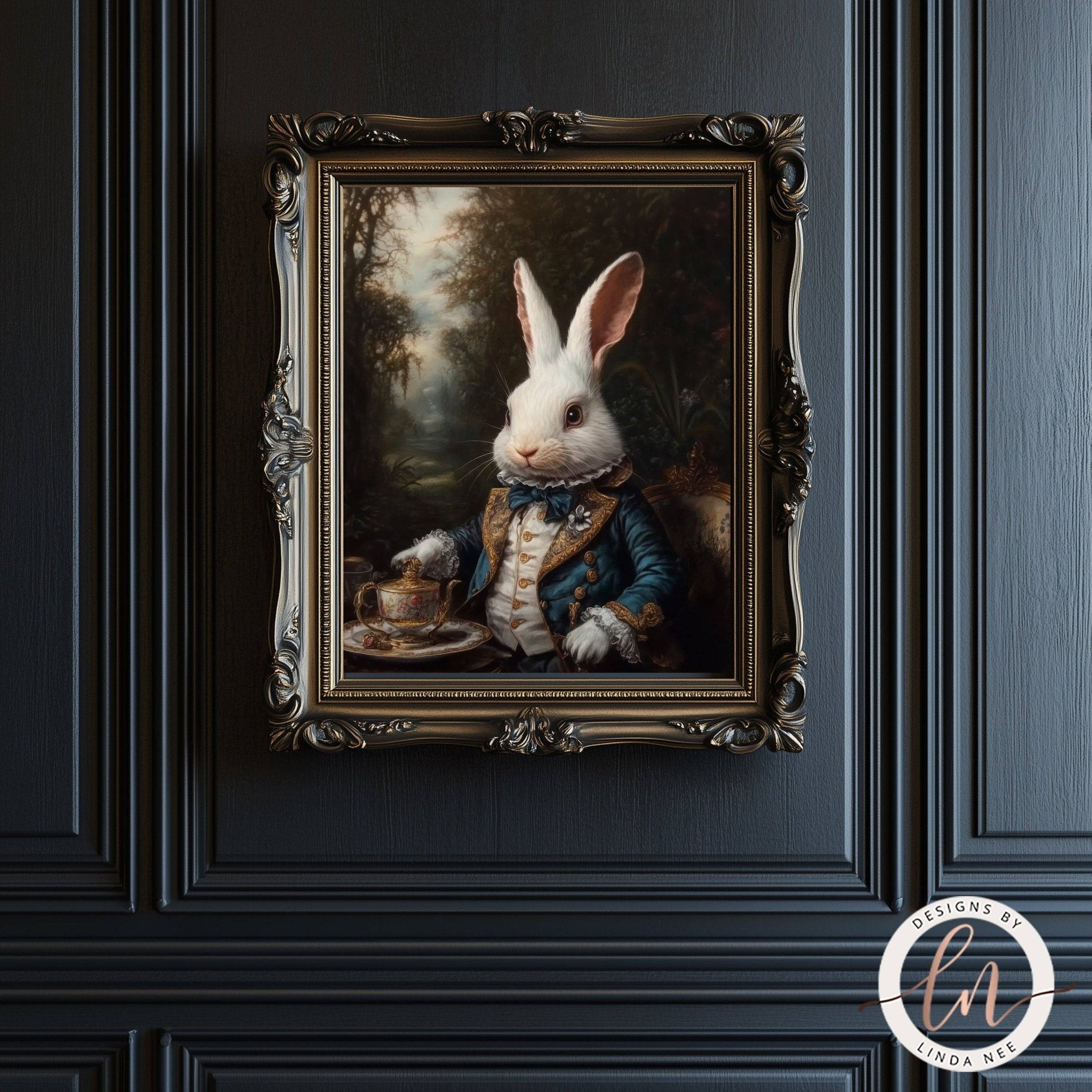 White Rabbit Tea Party Wall Art - Metal or PaperDesigns by Linda Nee