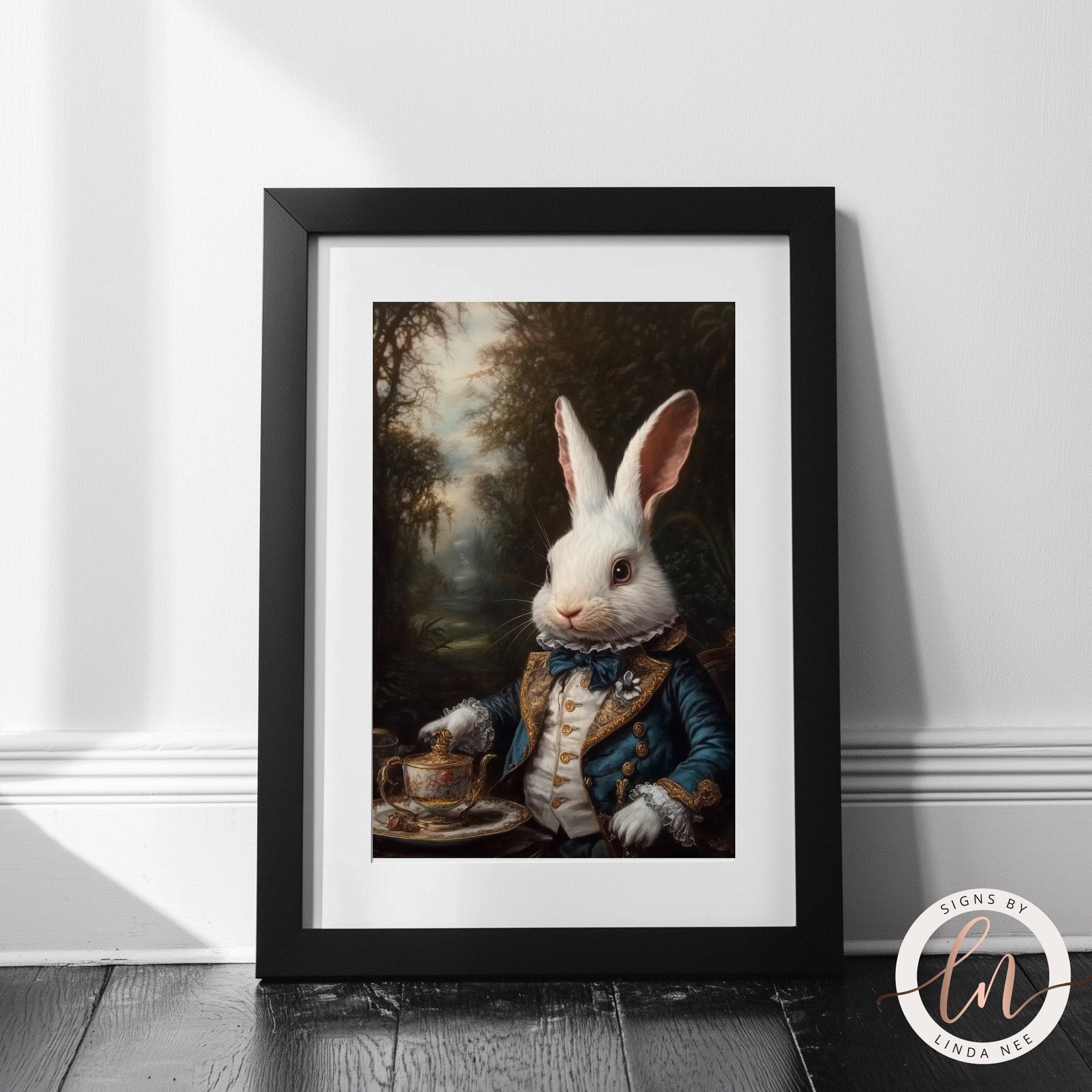 White Rabbit Tea Party Wall Art - Metal or PaperDesigns by Linda Nee