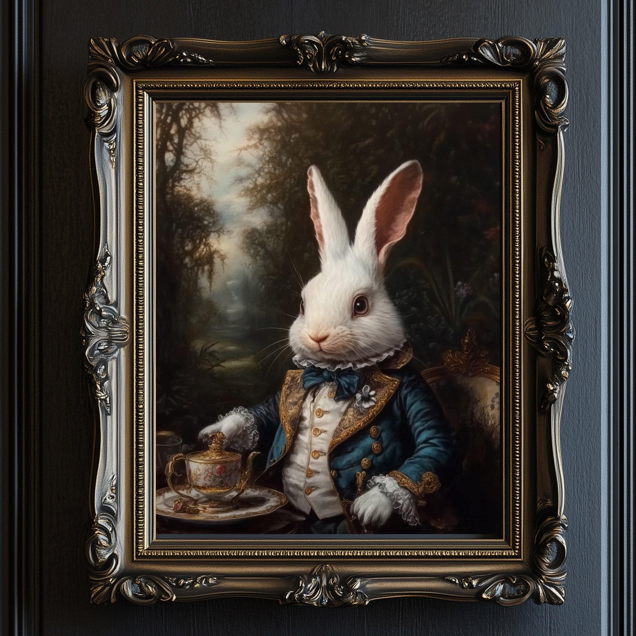 The White Rabbit from Alice in Wonderland at a Tea Party Wall Art Print - Available on Metal or Fine Art Paper