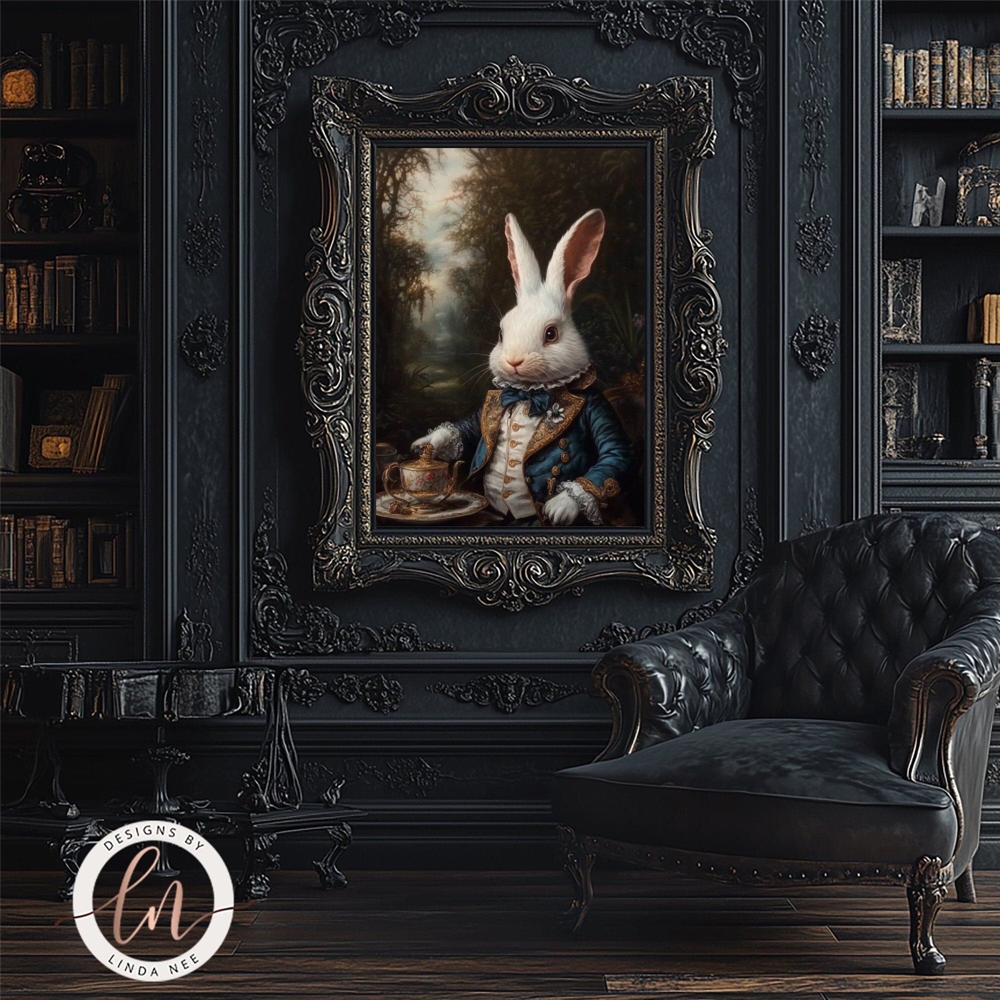 White Rabbit Tea Party Wall Art - Metal or PaperDesigns by Linda Nee