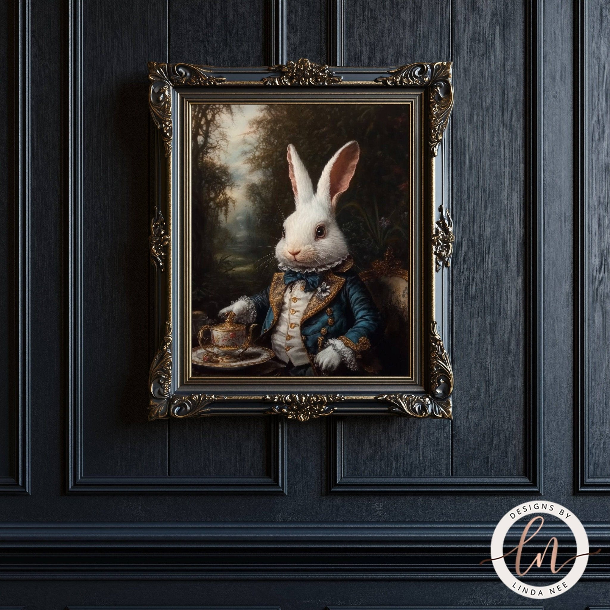 White Rabbit Tea Party Wall Art - Metal or PaperDesigns by Linda Nee