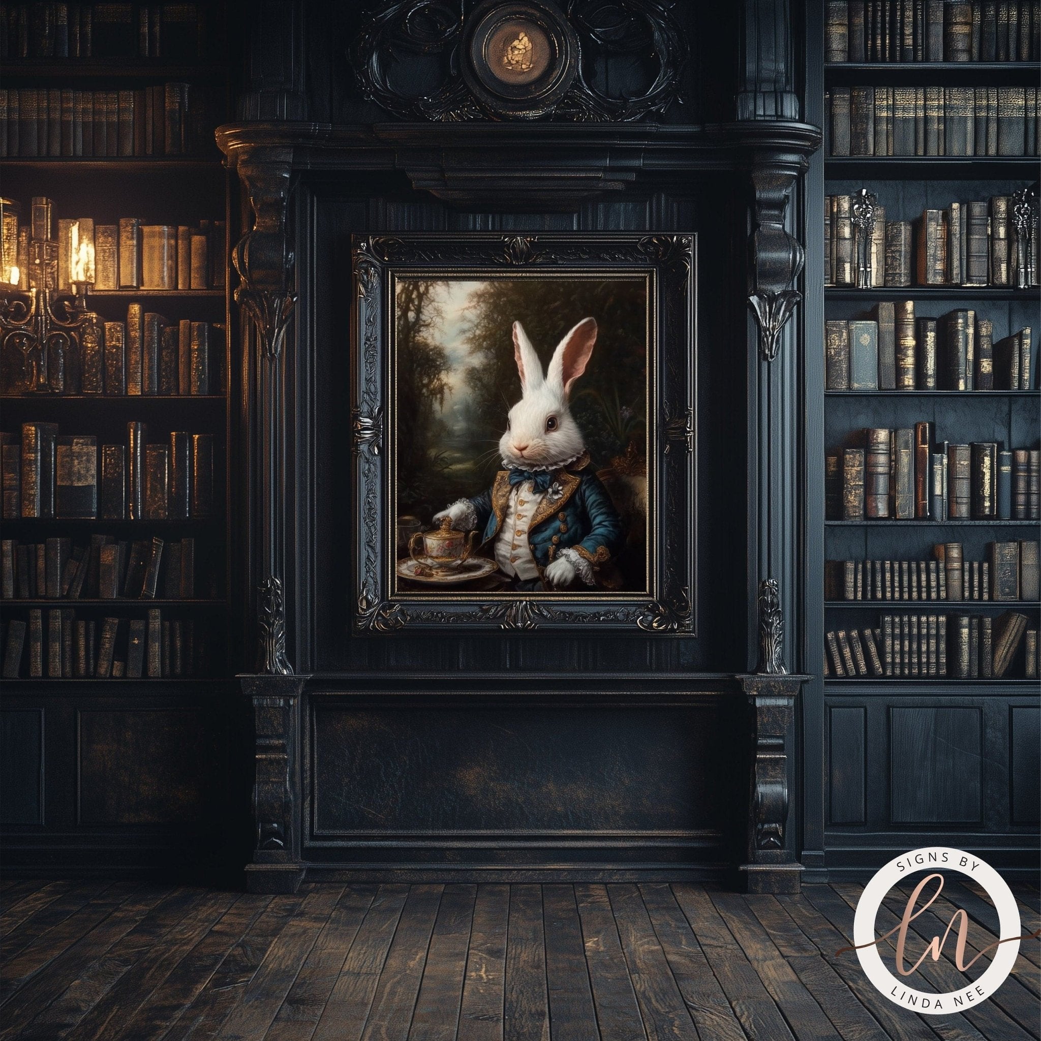 White Rabbit Tea Party Wall Art - Metal or PaperDesigns by Linda Nee