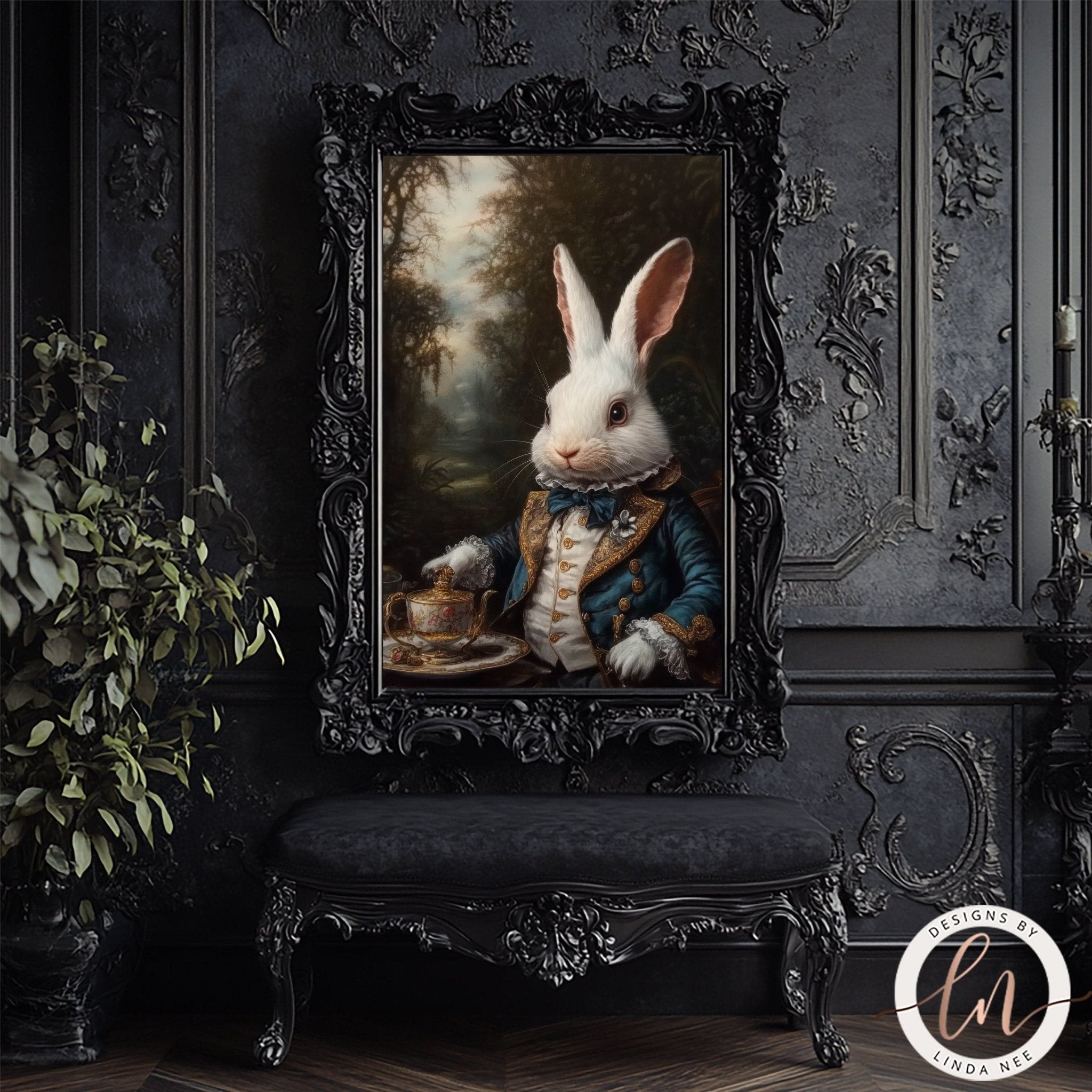 The White Rabbit from Alice in Wonderland at a Tea Party Wall Art Print - Available on Metal or Fine Art Paper