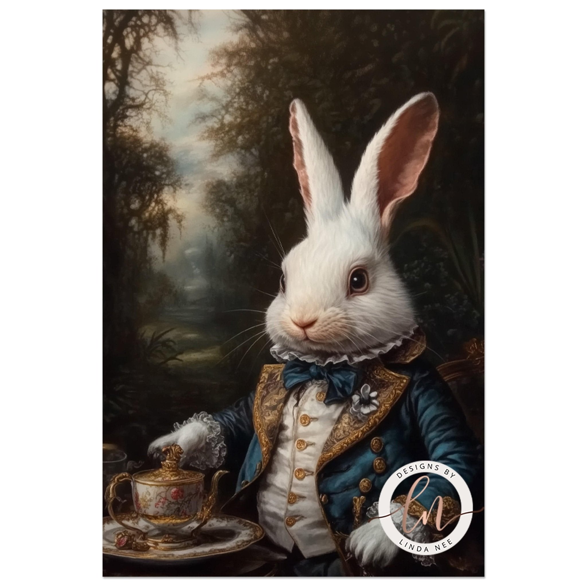 White Rabbit Tea Party Wall Art - Metal or PaperDesigns by Linda Nee