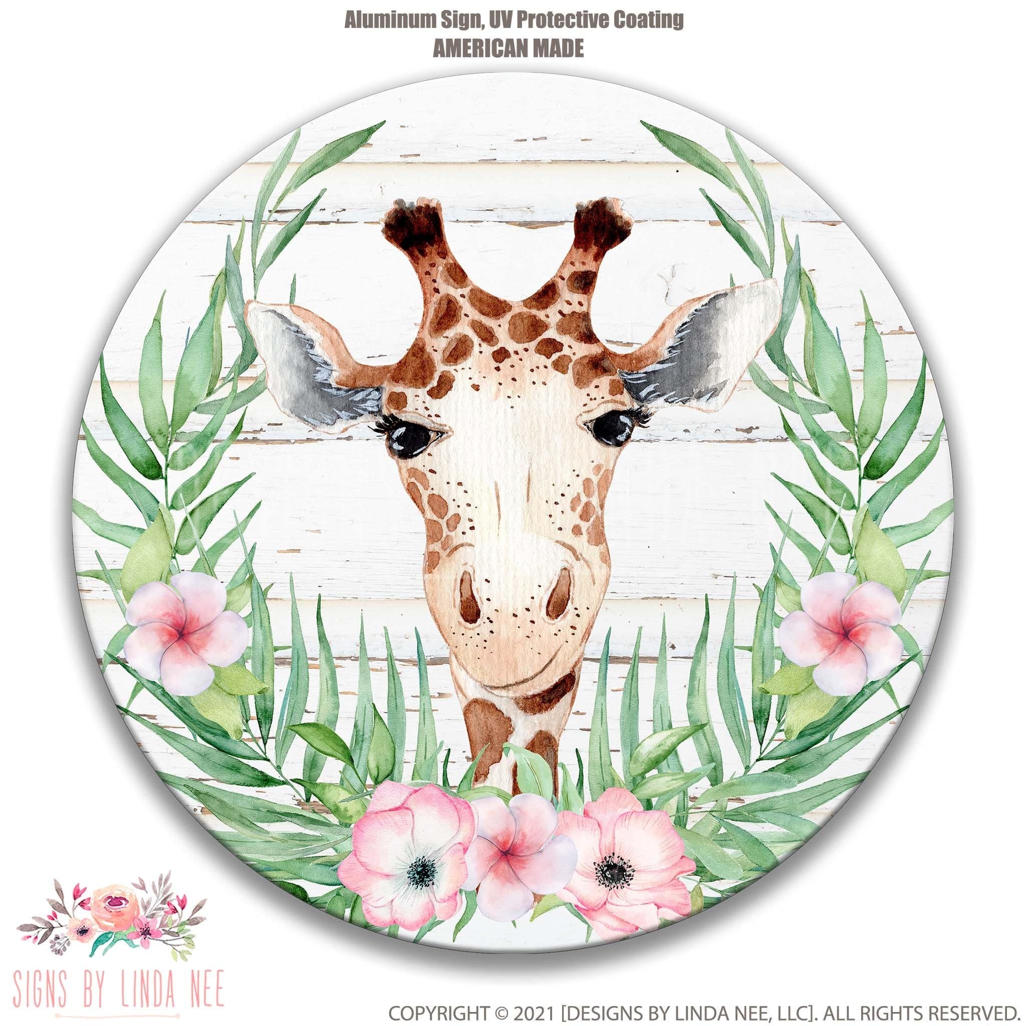 Tropical Giraffe Summer Metal Wreath Sign