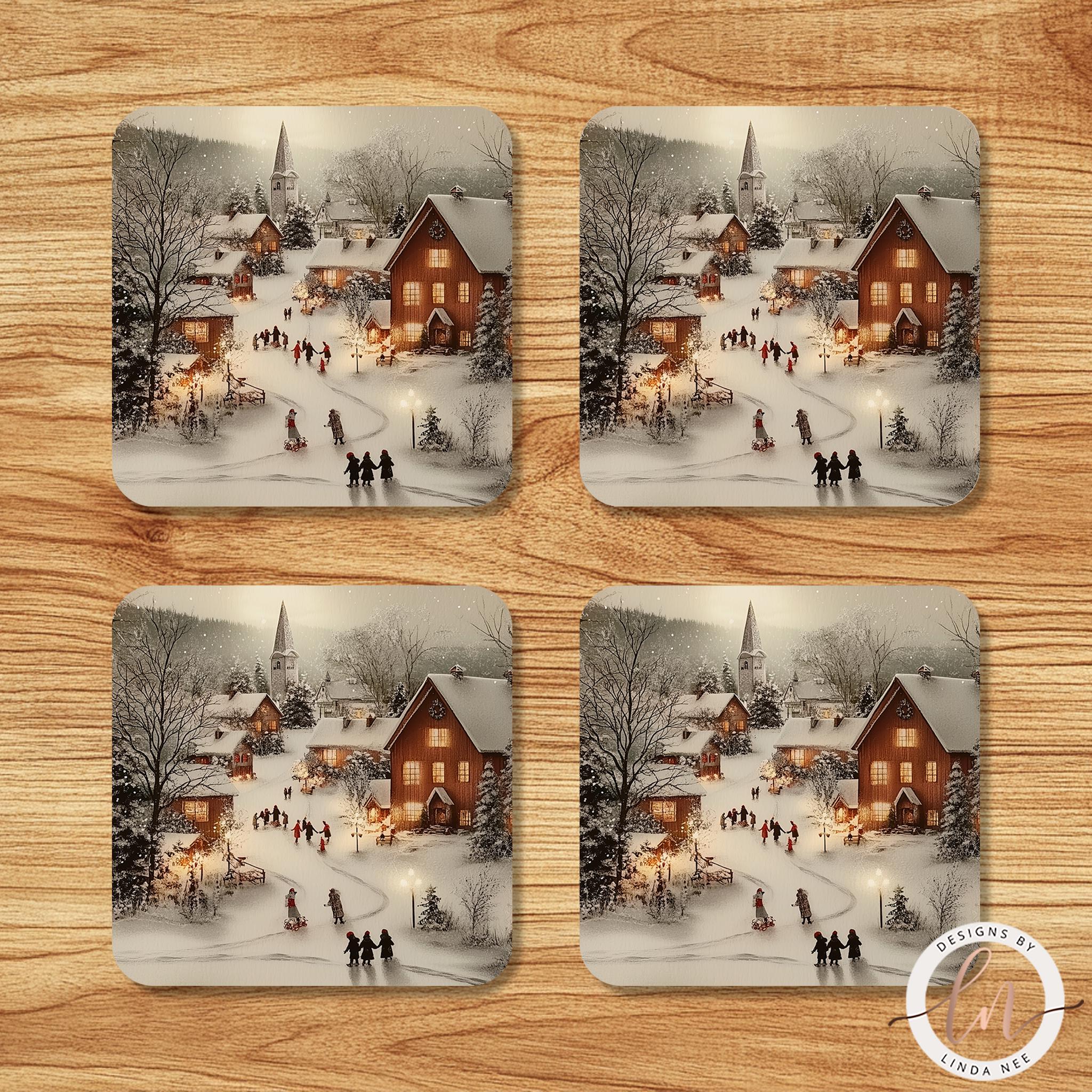 Victorian Village Coasters - Classic Winter Scene Gift Set