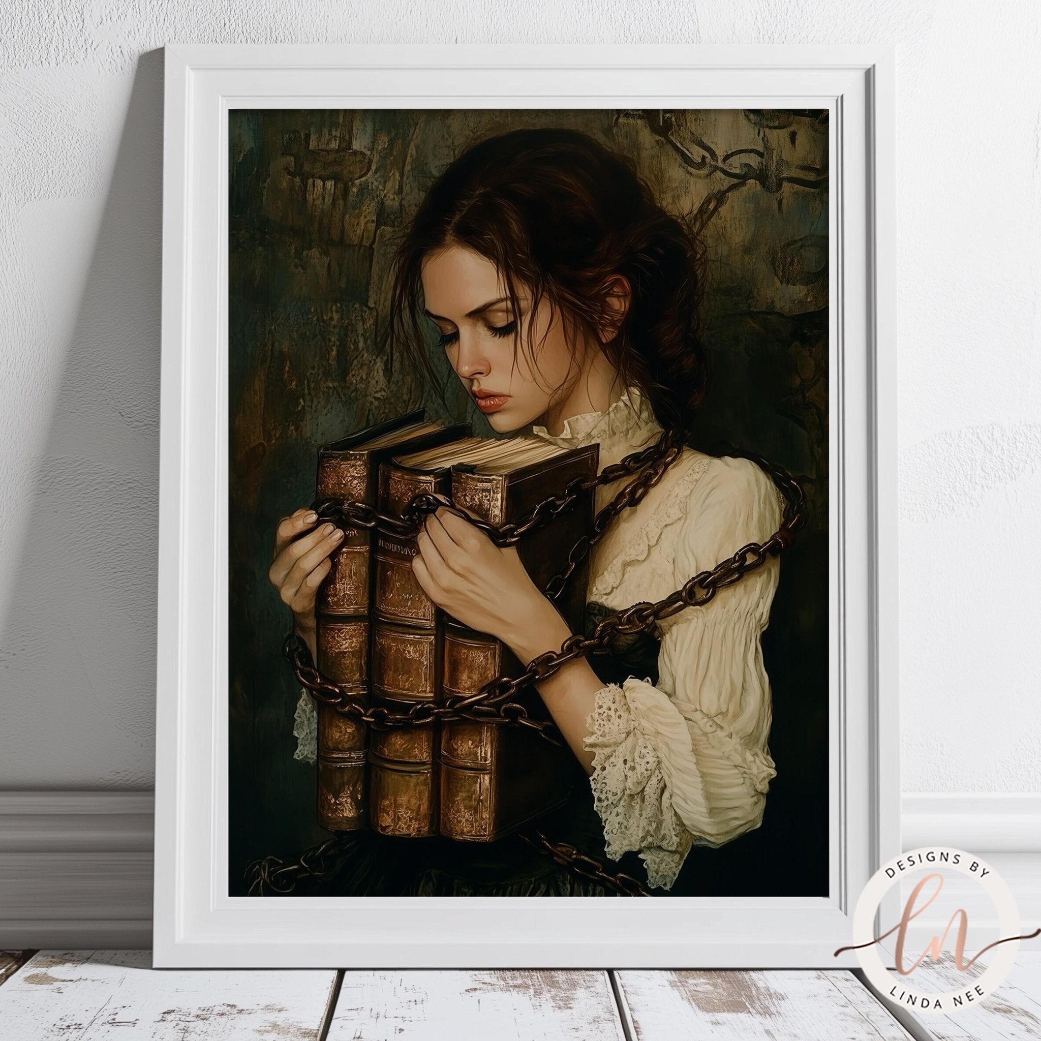 Victorian Woman with Chained Books