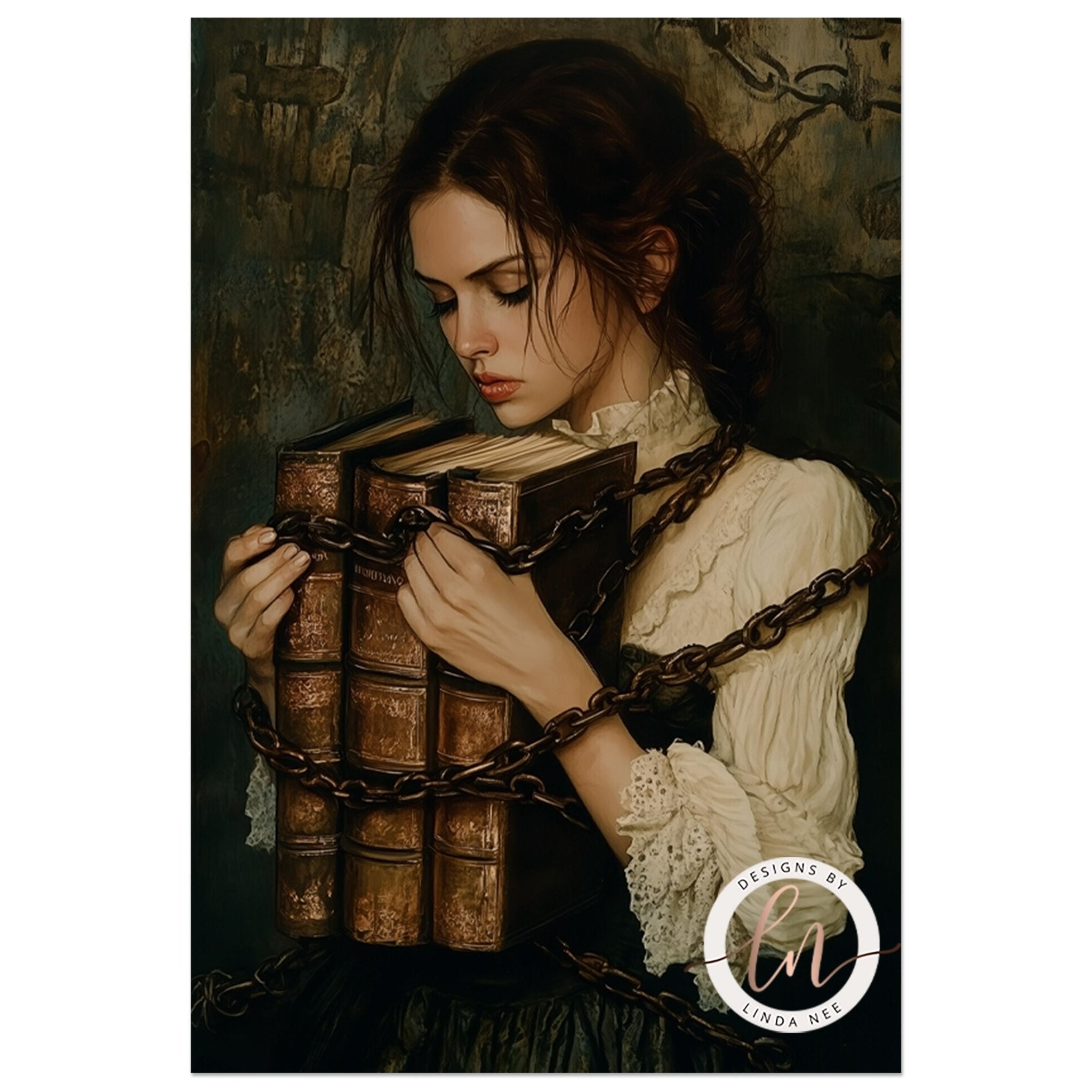 Victorian Woman with Chained Books