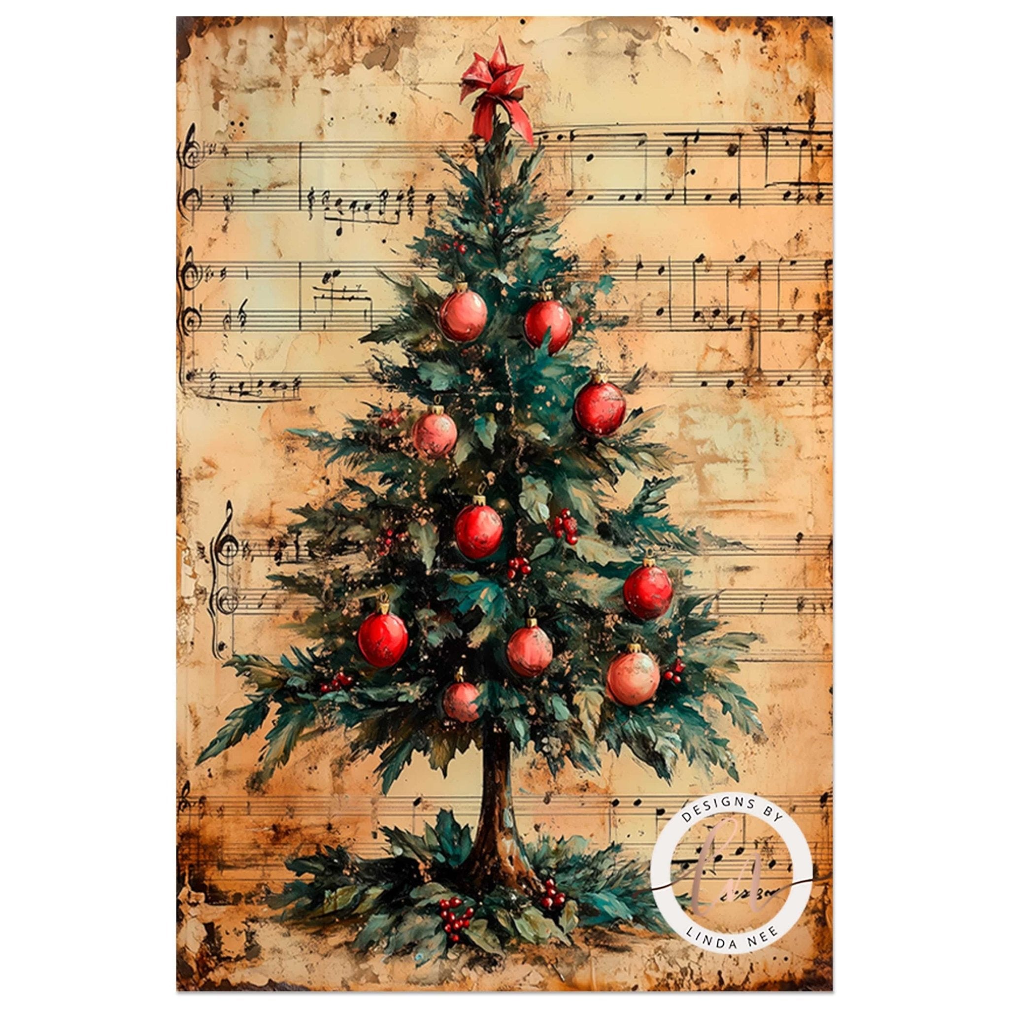 Vintage Christmas Sheet Music Art - Metal & Fine Art PrintDesigns by Linda Nee