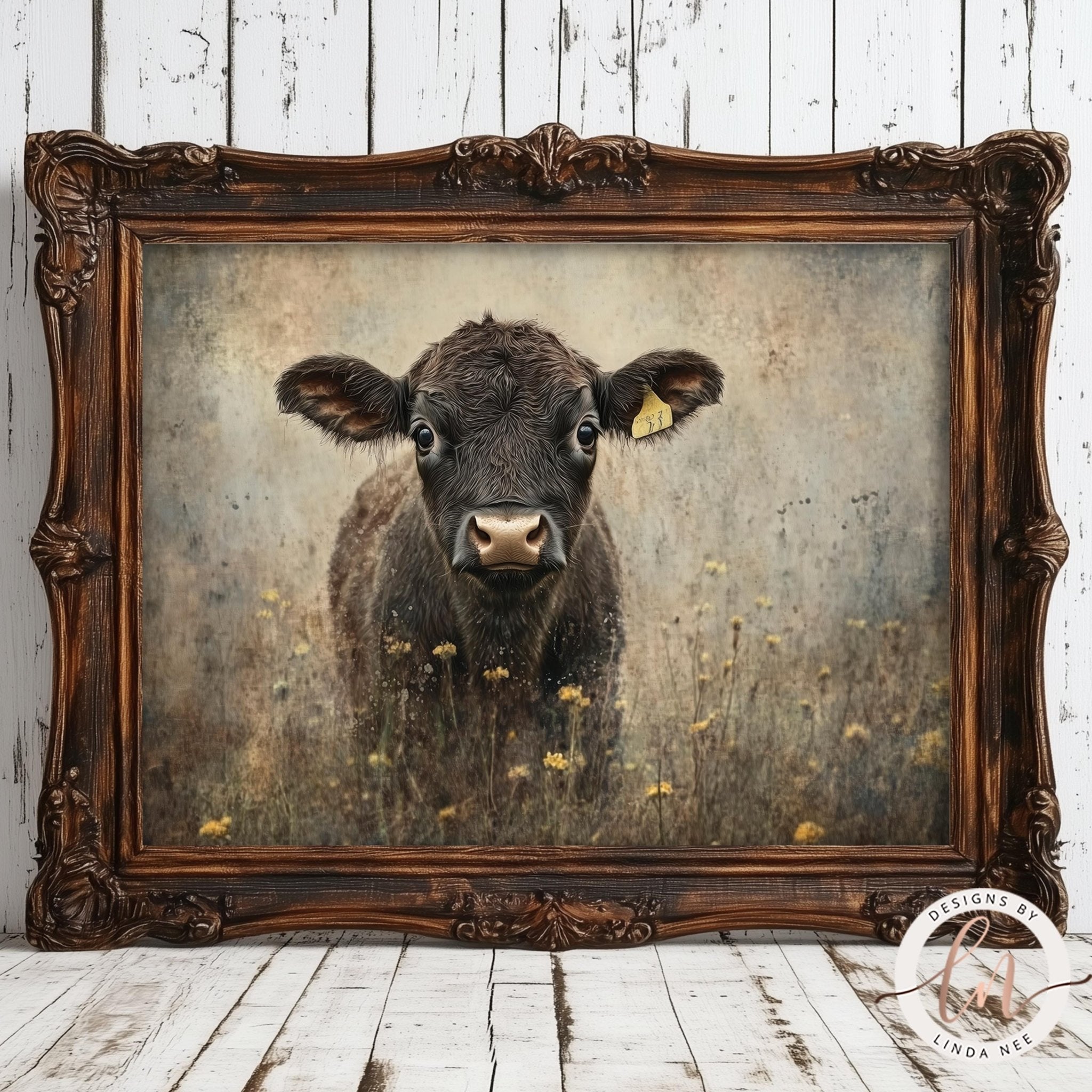 Vintage Cow & Wildflowers Art