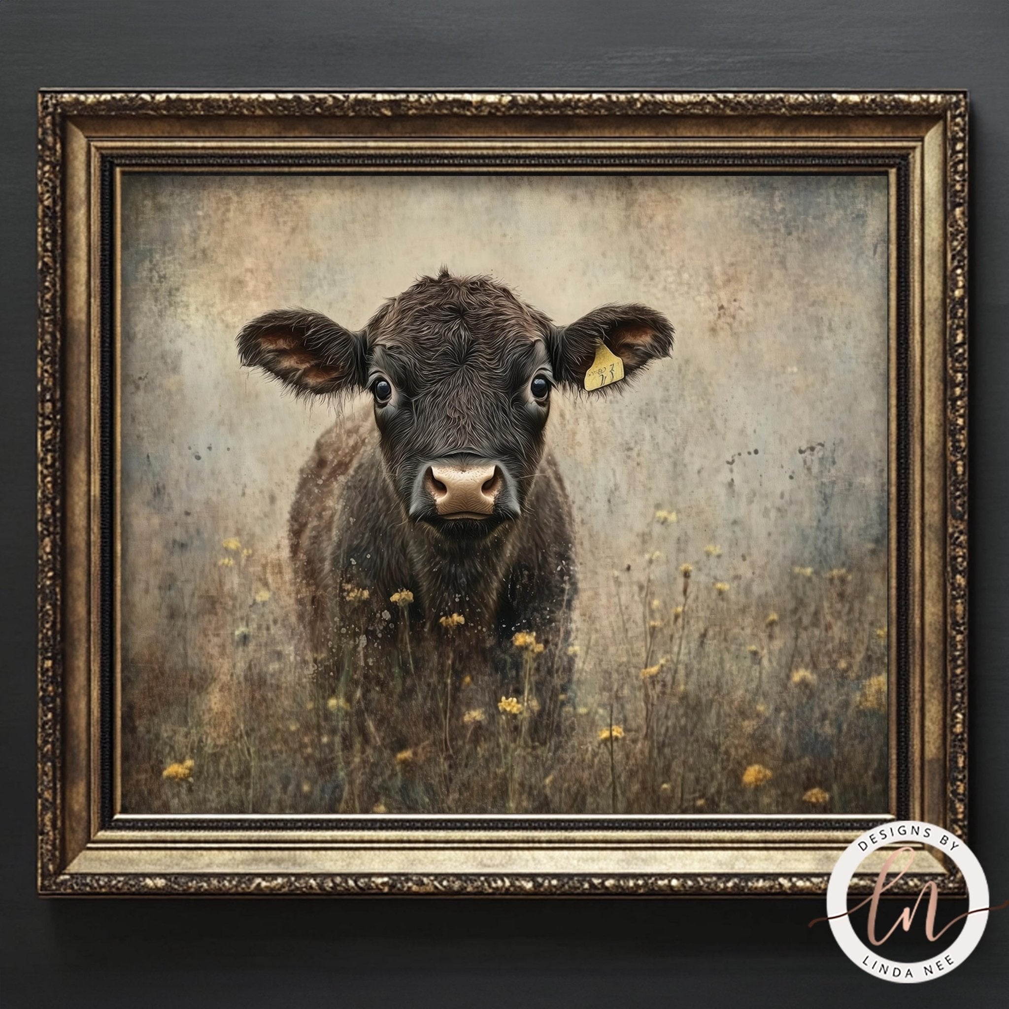 Vintage Cow & Wildflowers Art