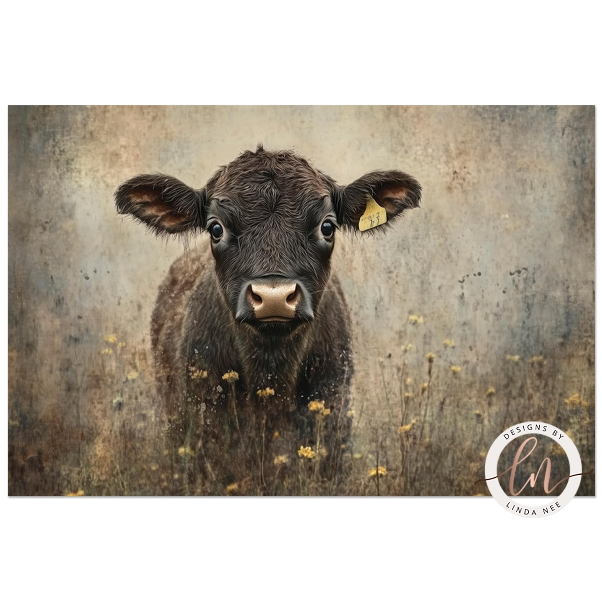 Vintage Cow & Wildflowers Art