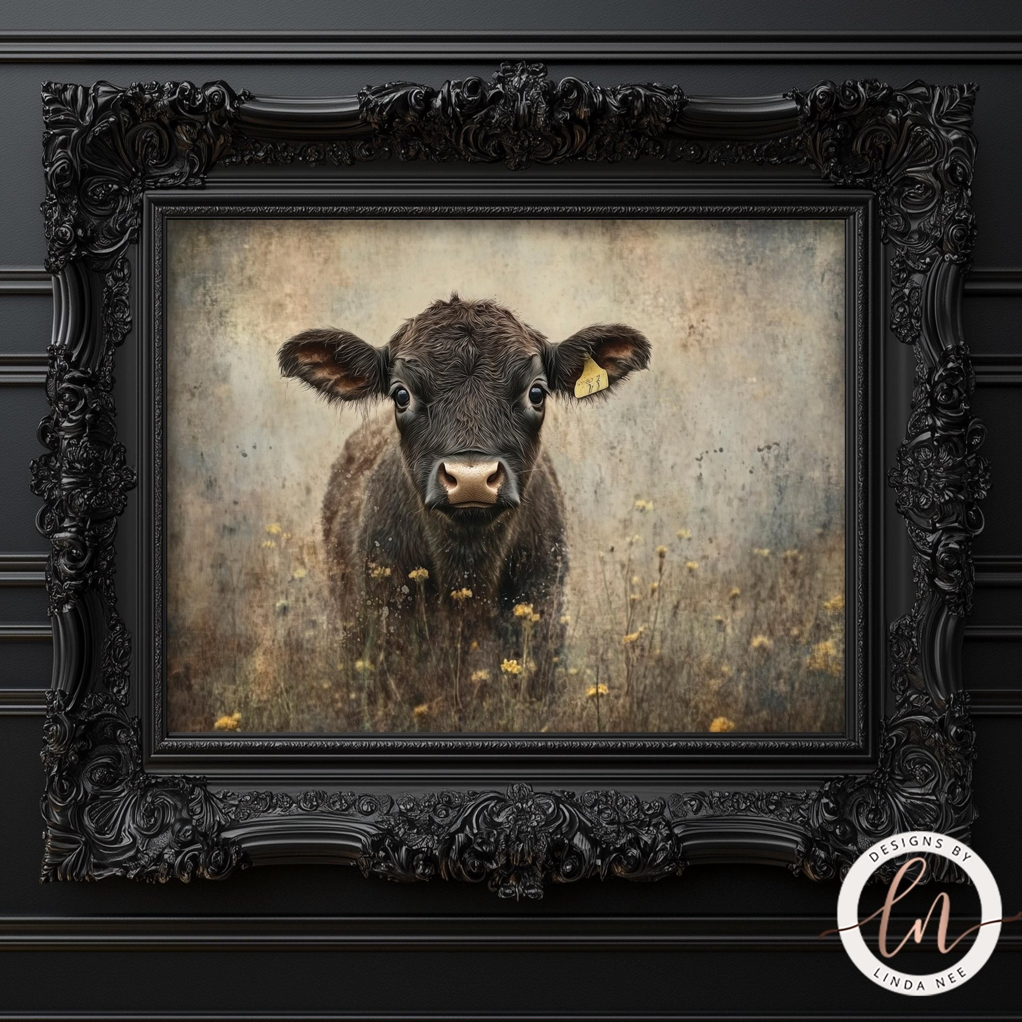 Vintage Cow & Wildflowers Art