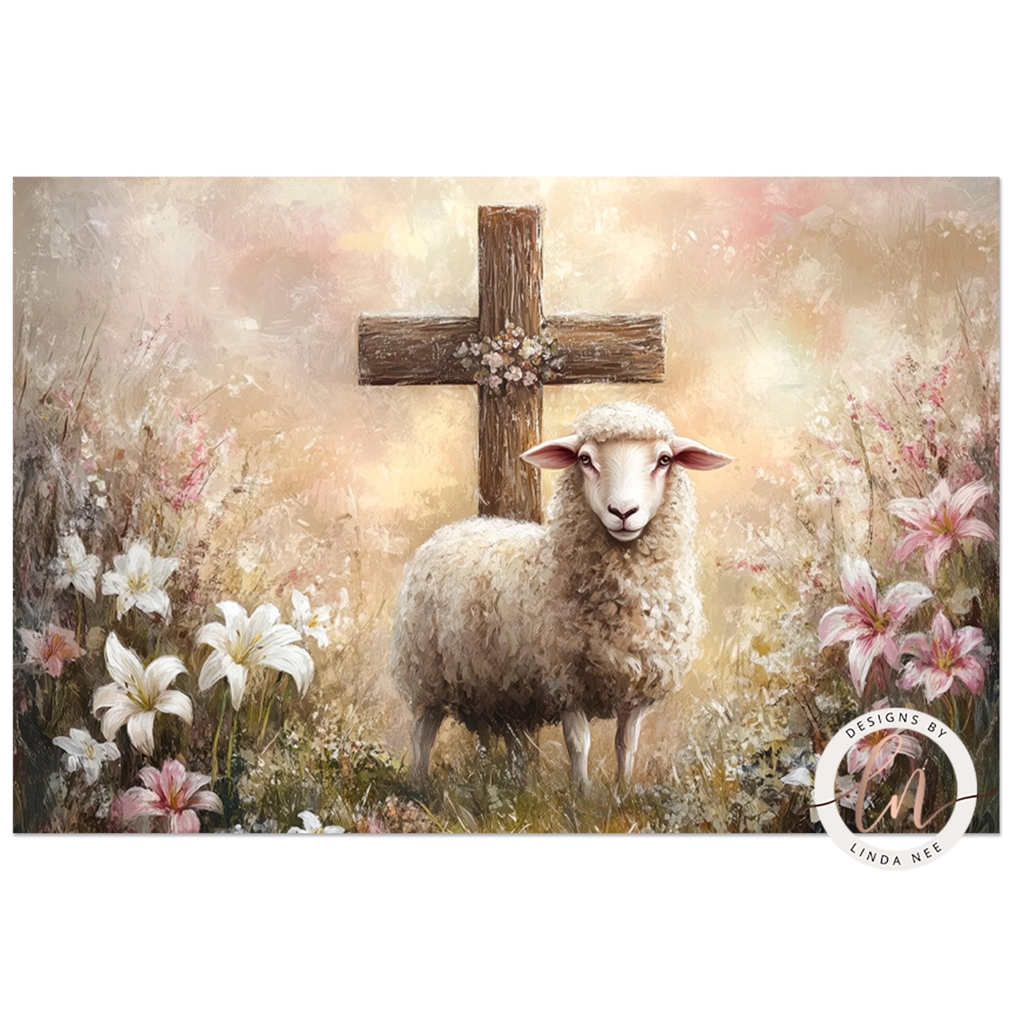 Vintage Easter Lamb & Cross Print