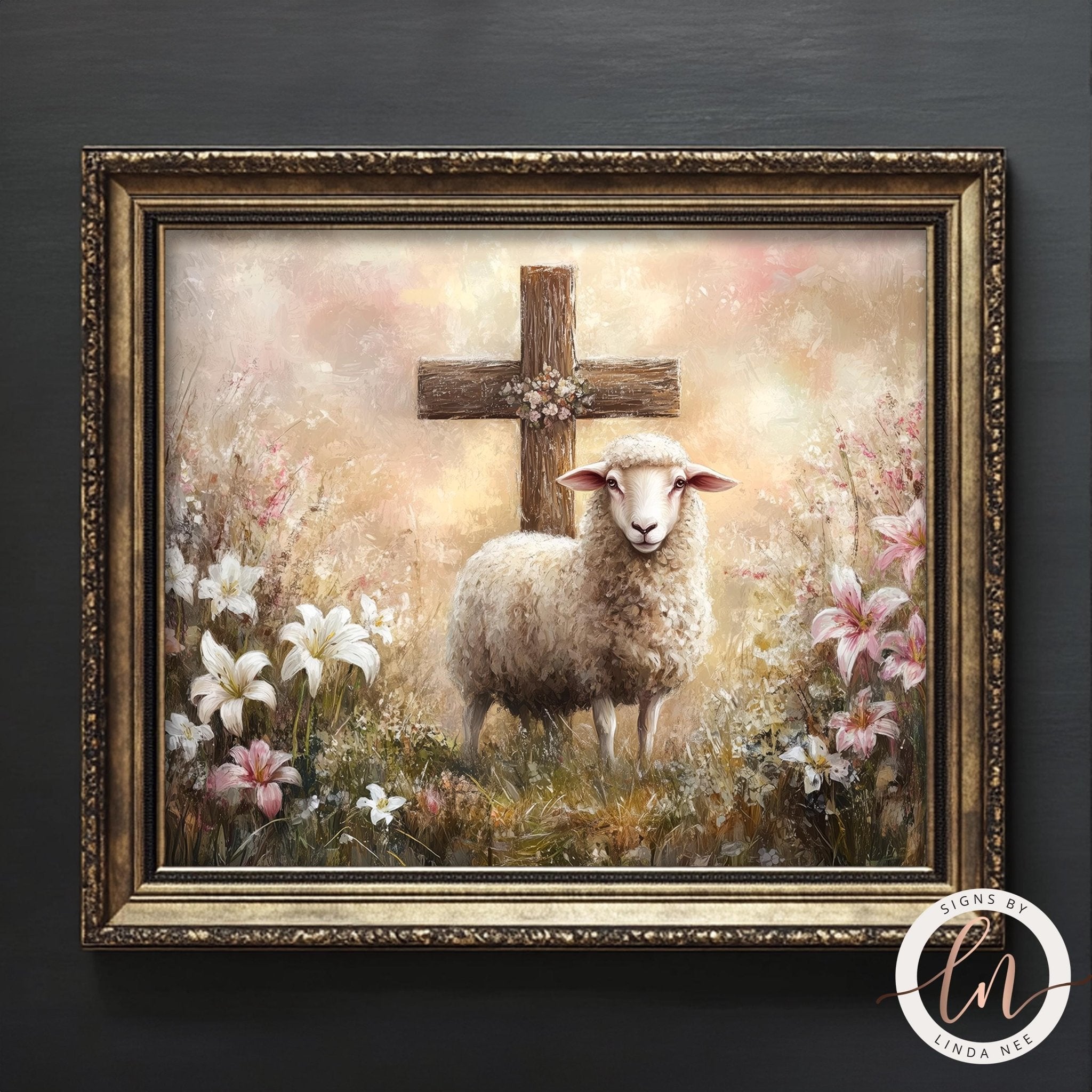 Vintage Easter Lamb & Cross Print