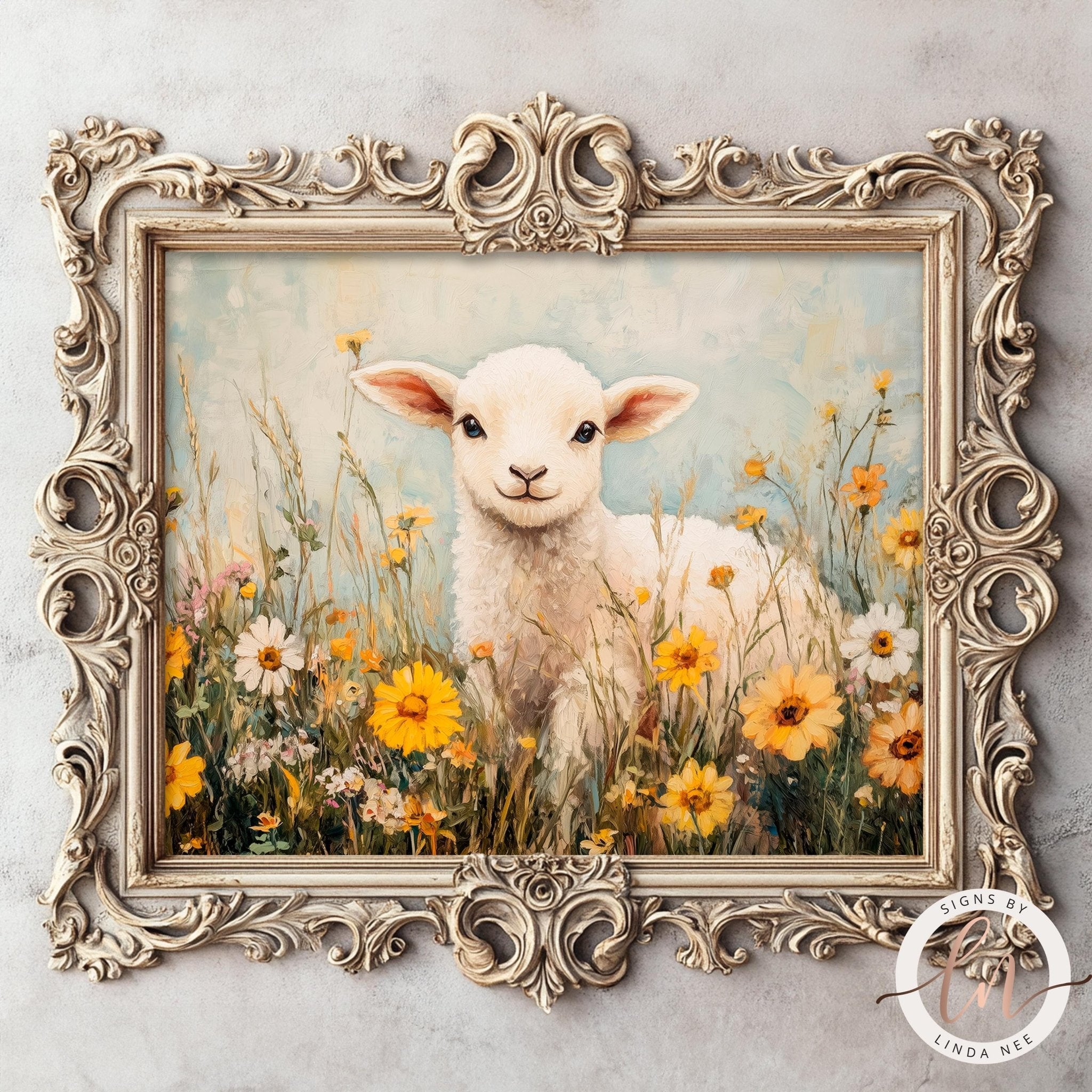 Vintage Lamb Spring Oil Painting