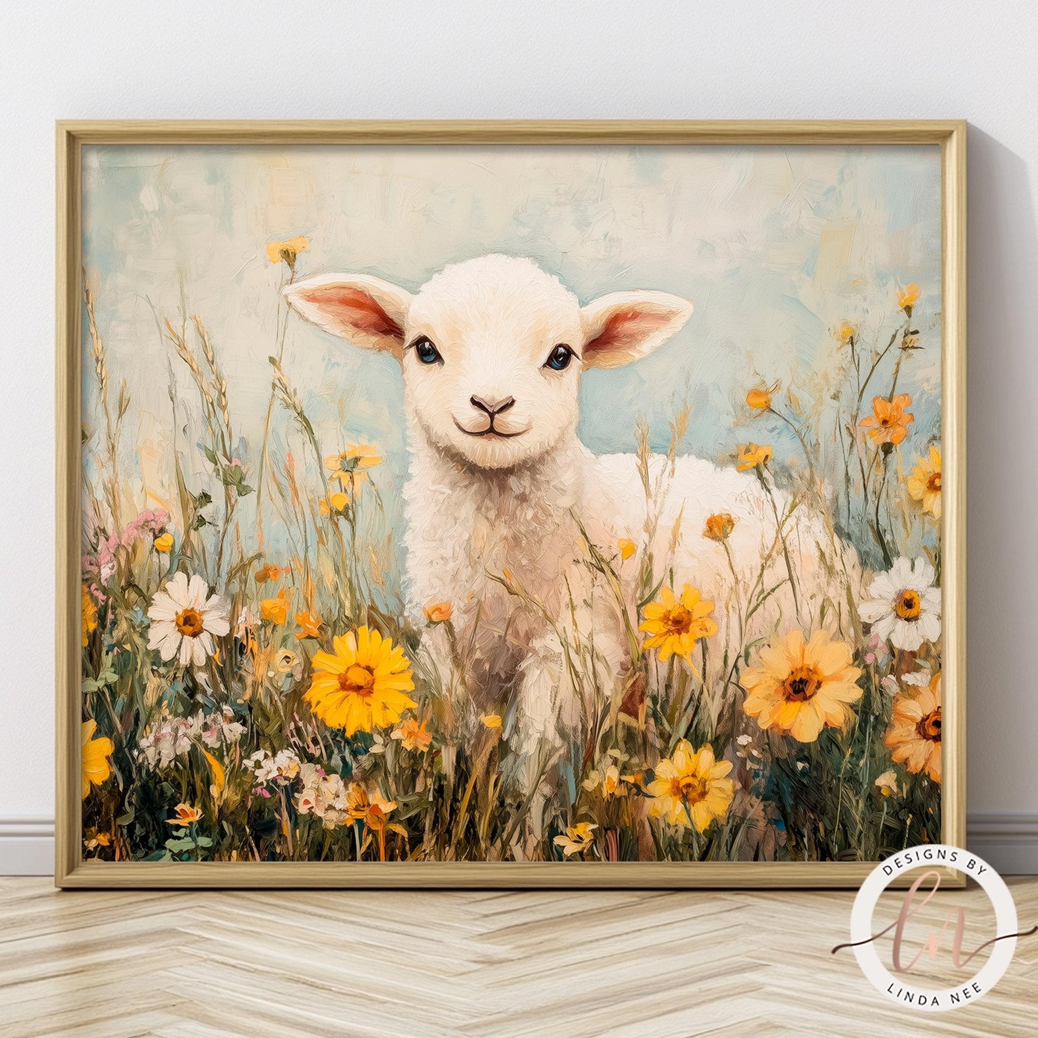 Vintage Lamb Spring Oil Painting