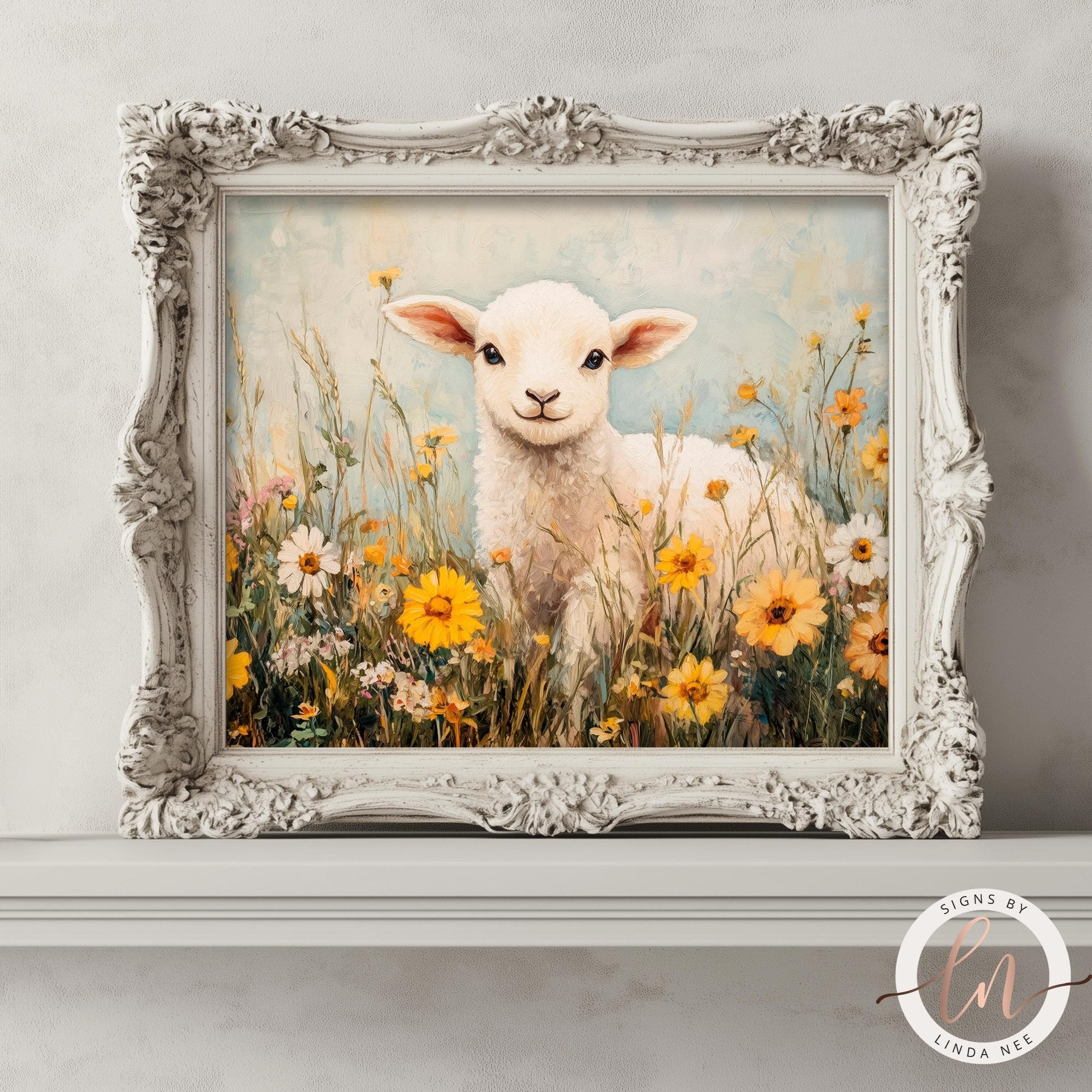 Vintage Lamb Spring Oil Painting