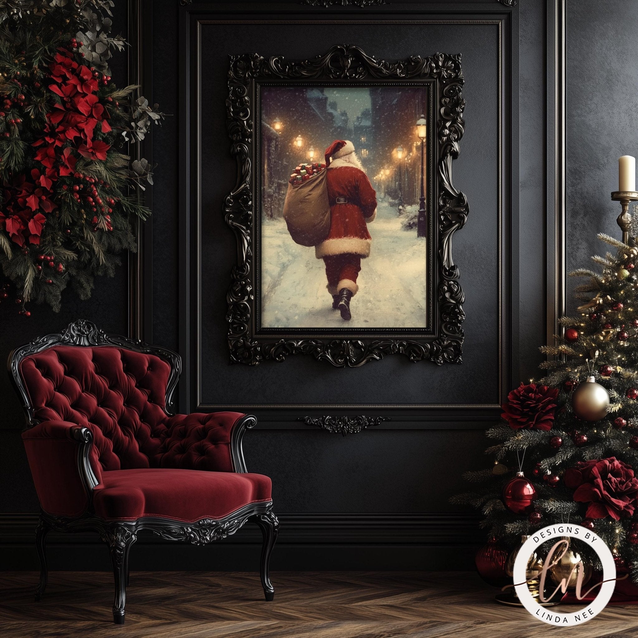 Vintage Santa Claus - Dark Academia Holiday Wall Art