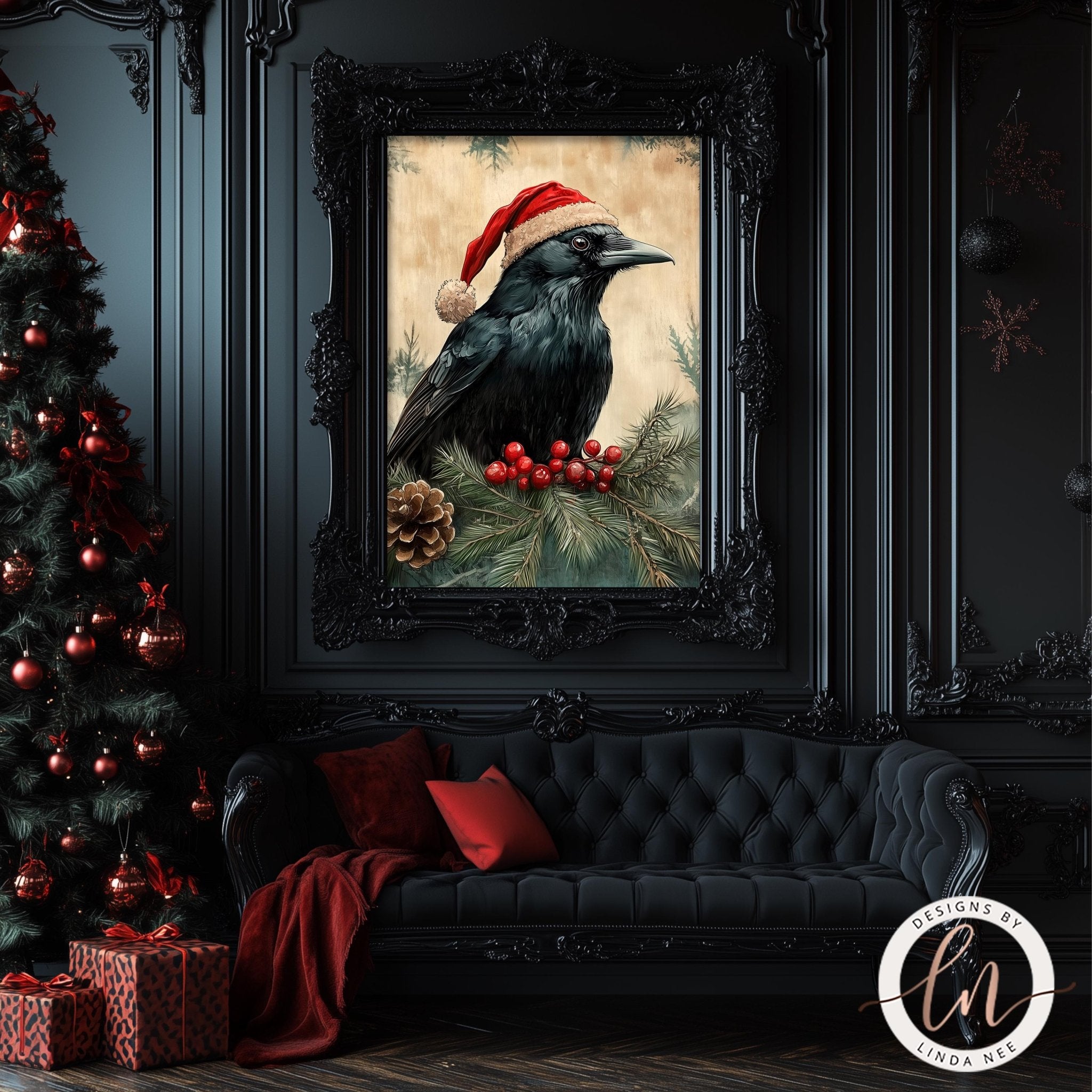 Vintage Santa Raven Christmas Art - Metal & Fine Art Print