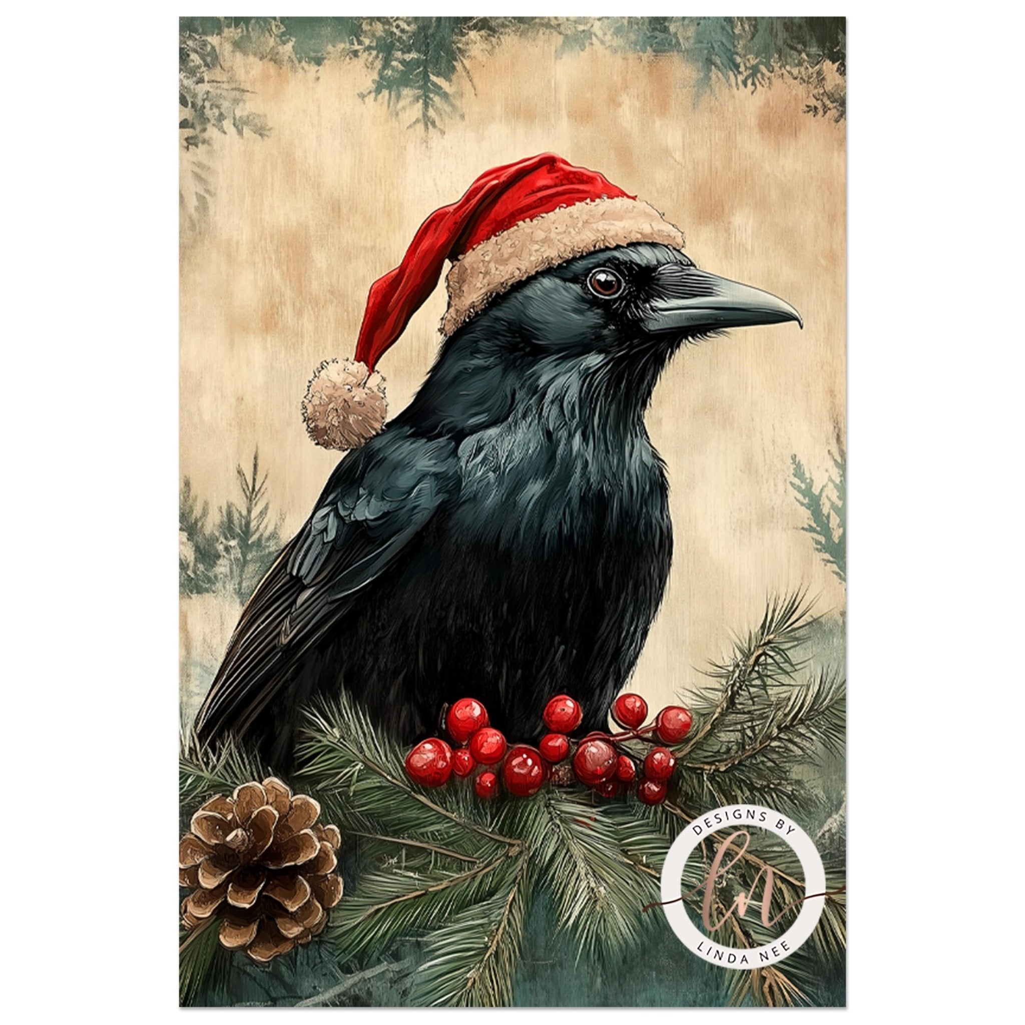 Vintage Santa Raven Christmas Art - Metal & Fine Art Print