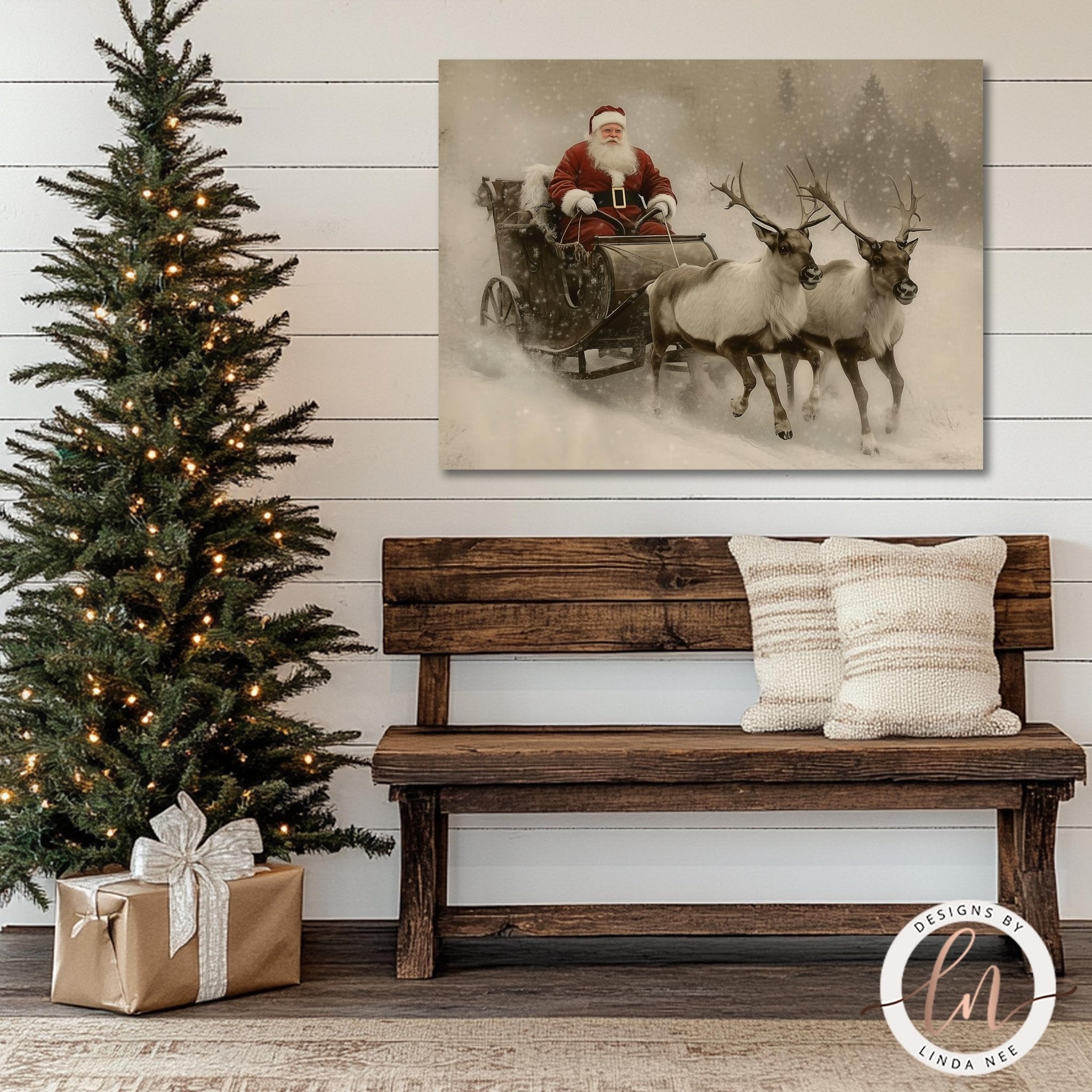 Vintage Santa Sleigh Christmas Art - Metal & Fine Art Print