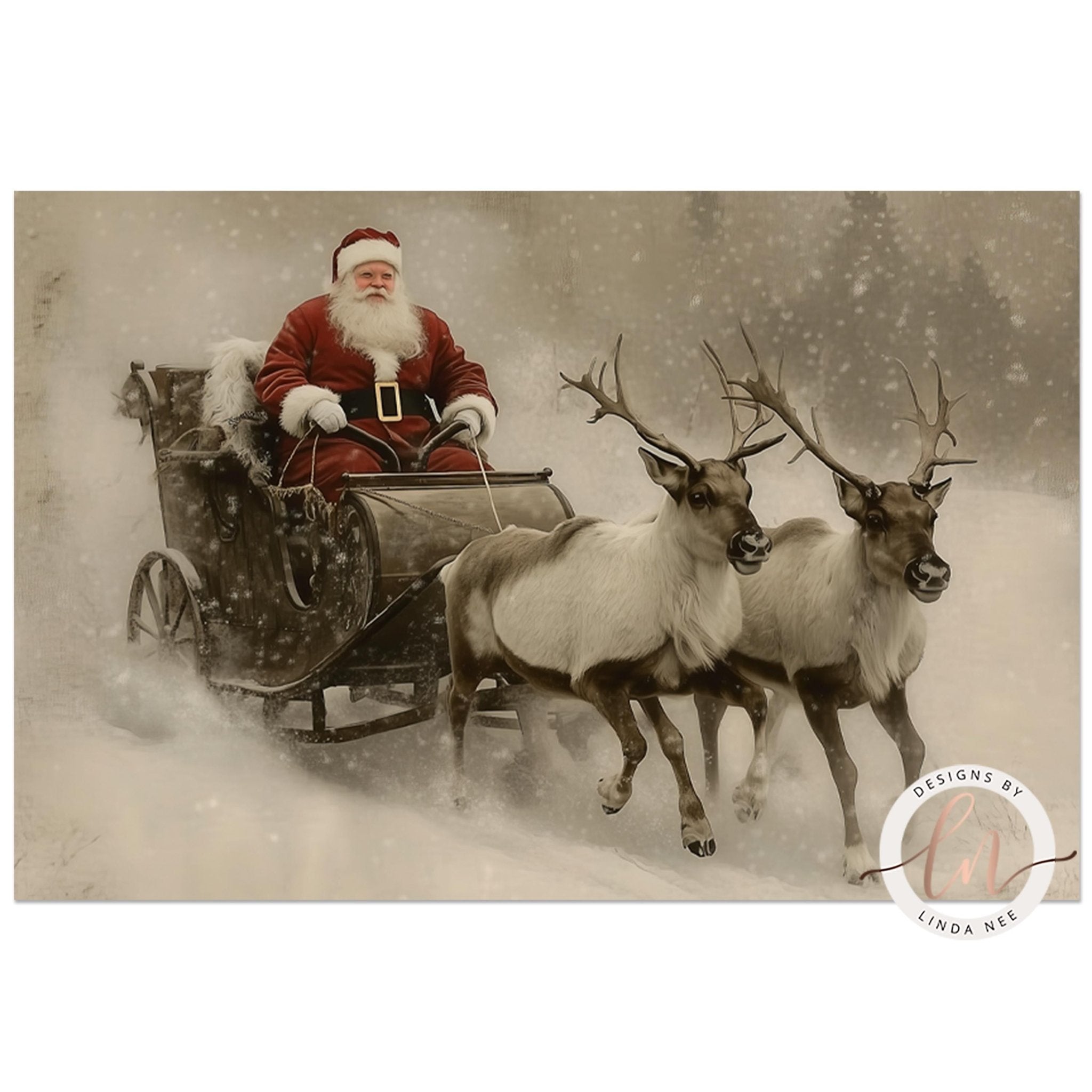 Vintage Santa Sleigh Christmas Art - Metal & Fine Art Print