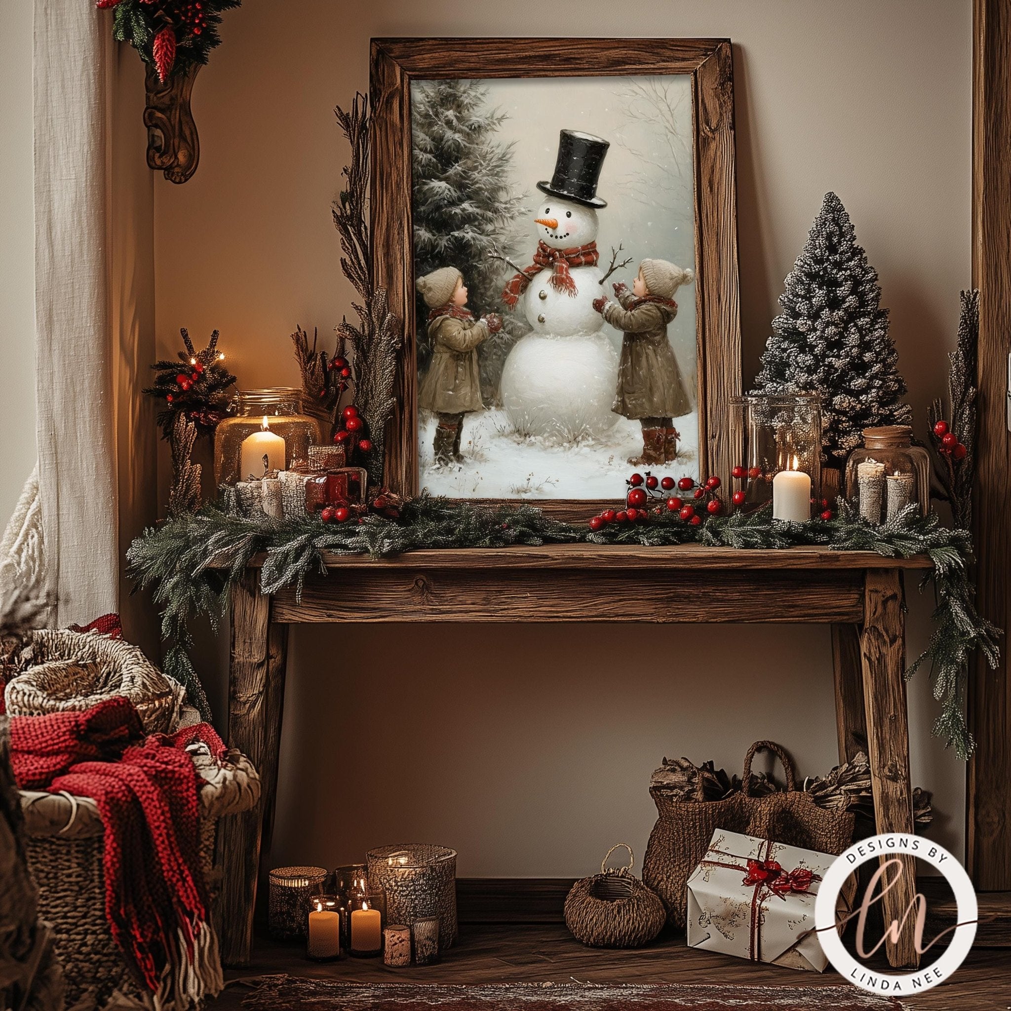 Vintage Snowman - Rustic Christmas Metal Wall Art