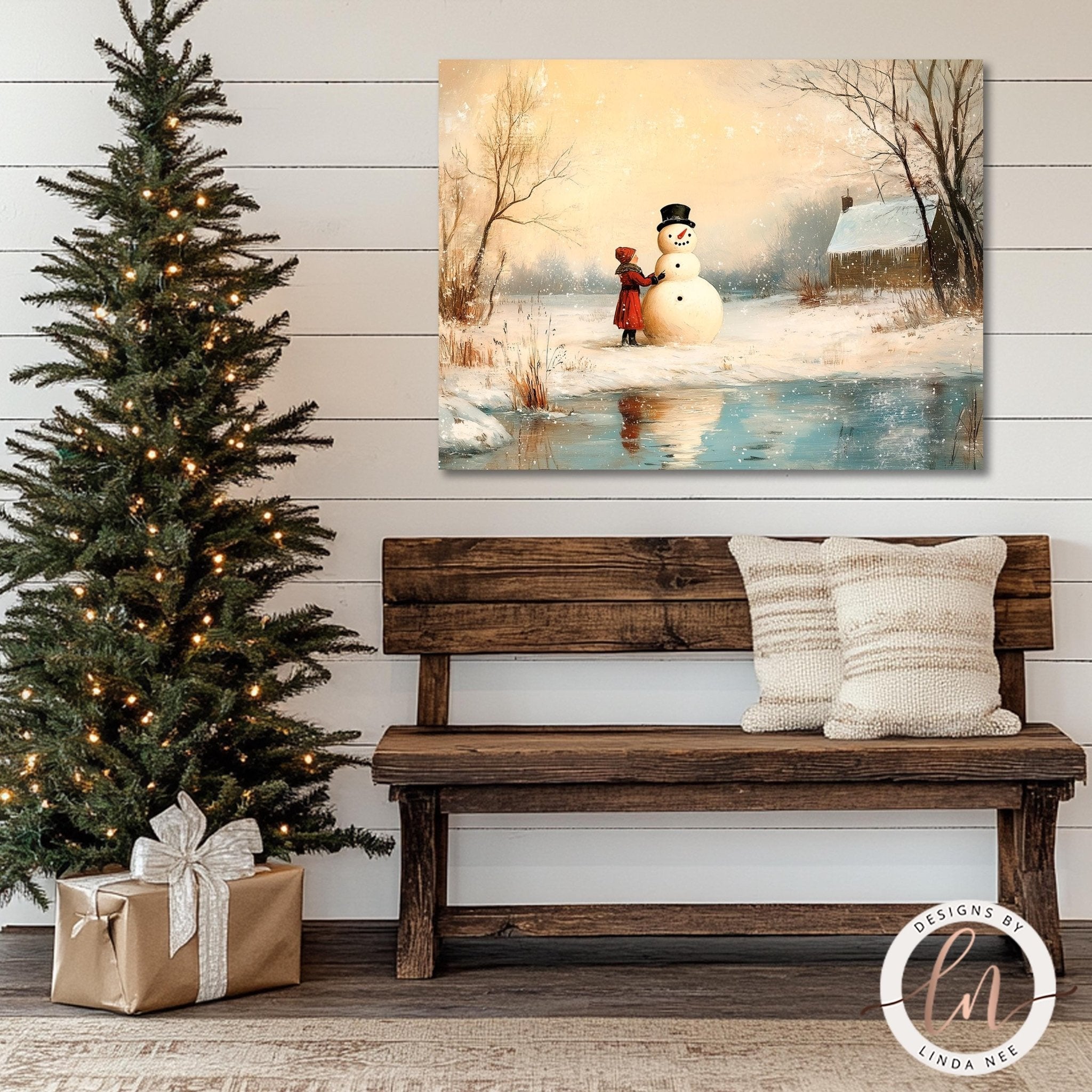 Vintage Snowman Wall Art - Winter Metal Fine Art Print