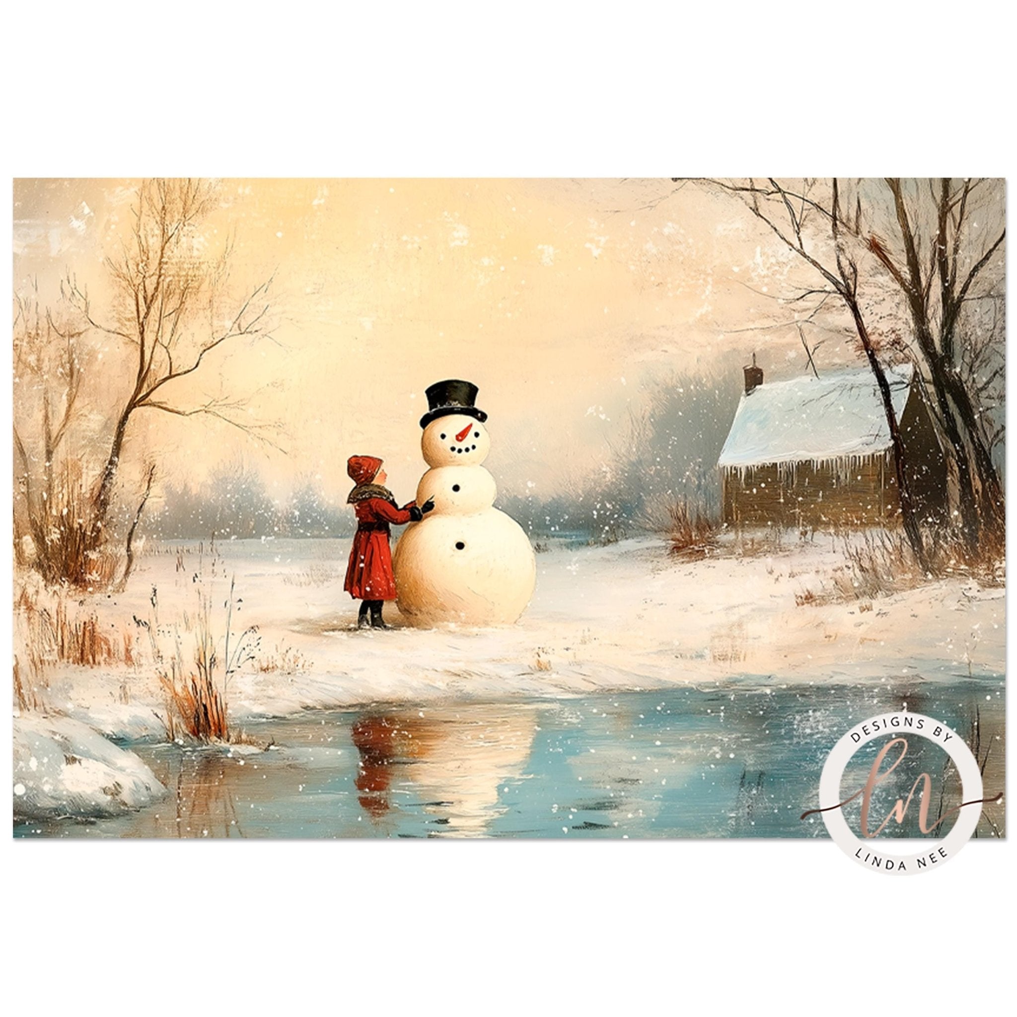 Vintage Snowman Wall Art - Winter Metal Fine Art Print