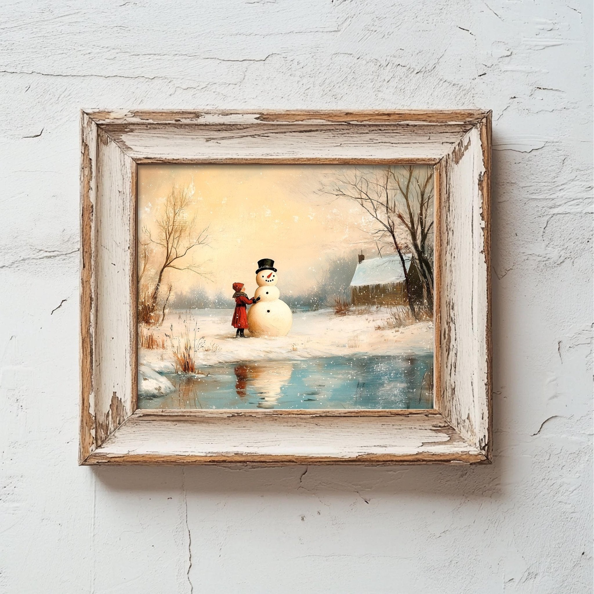 Vintage Snowman Wall Art - Winter Metal Fine Art Print