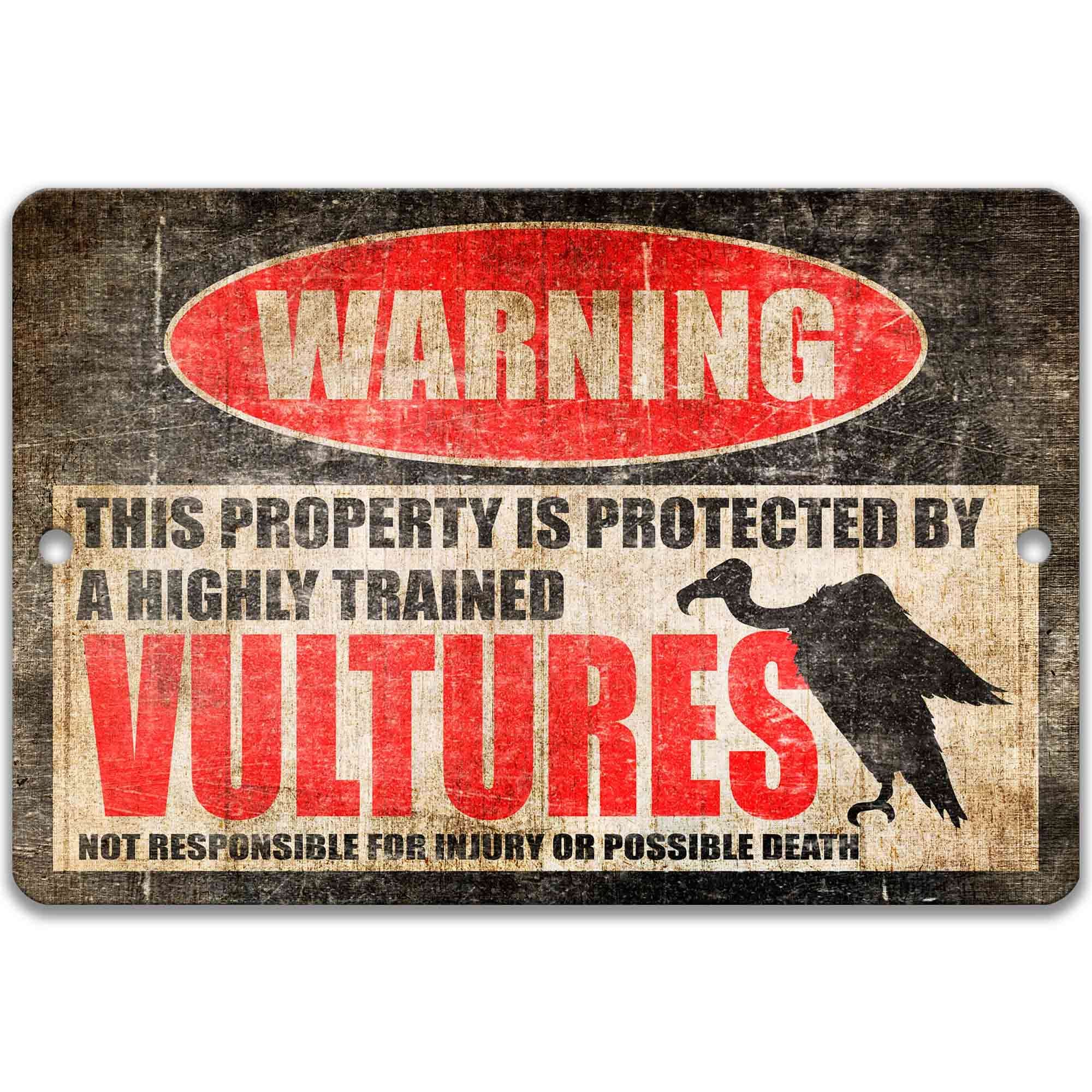 Vultures Metal Sign - Cabin Warning and Welcome Decor for Outdoor Spaces