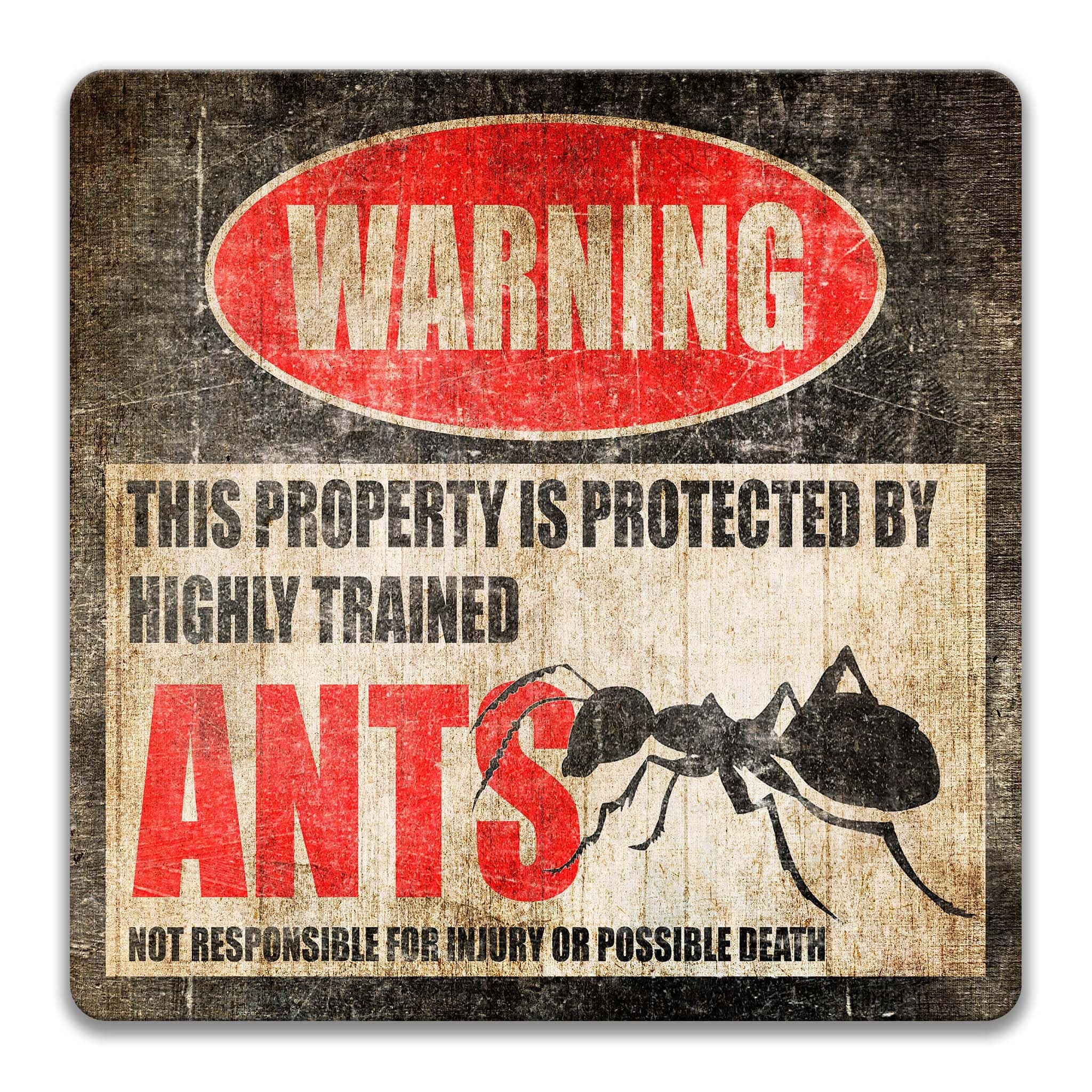 Warning Funny Ants Metal Sign - Perfect Pest No Trespassing SIgn