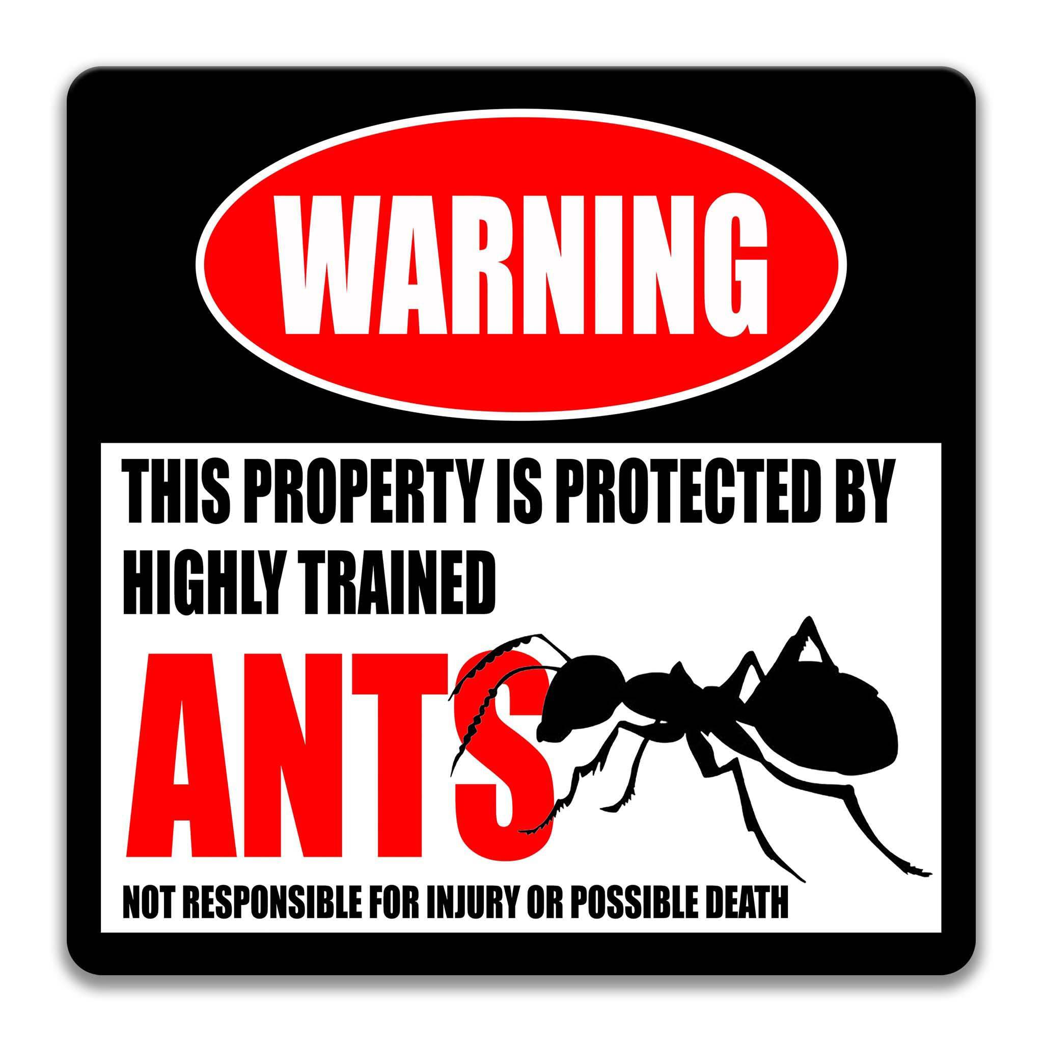 Warning Funny Ants Metal Sign - Perfect Pest No Trespassing SIgn