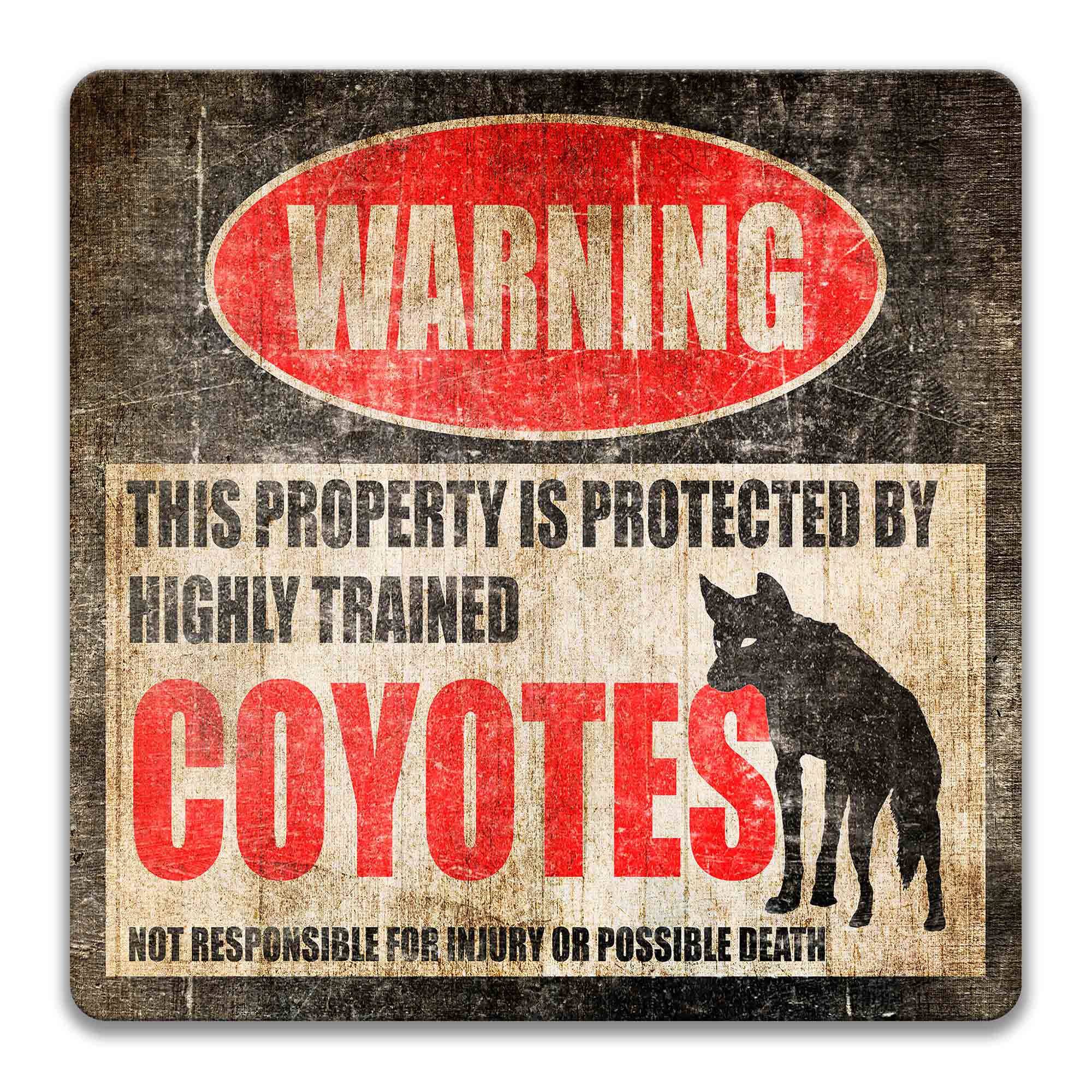 Welcome Friends with Our Coyotes Metal Warning Sign - Perfect for Outdoor Yard Decor