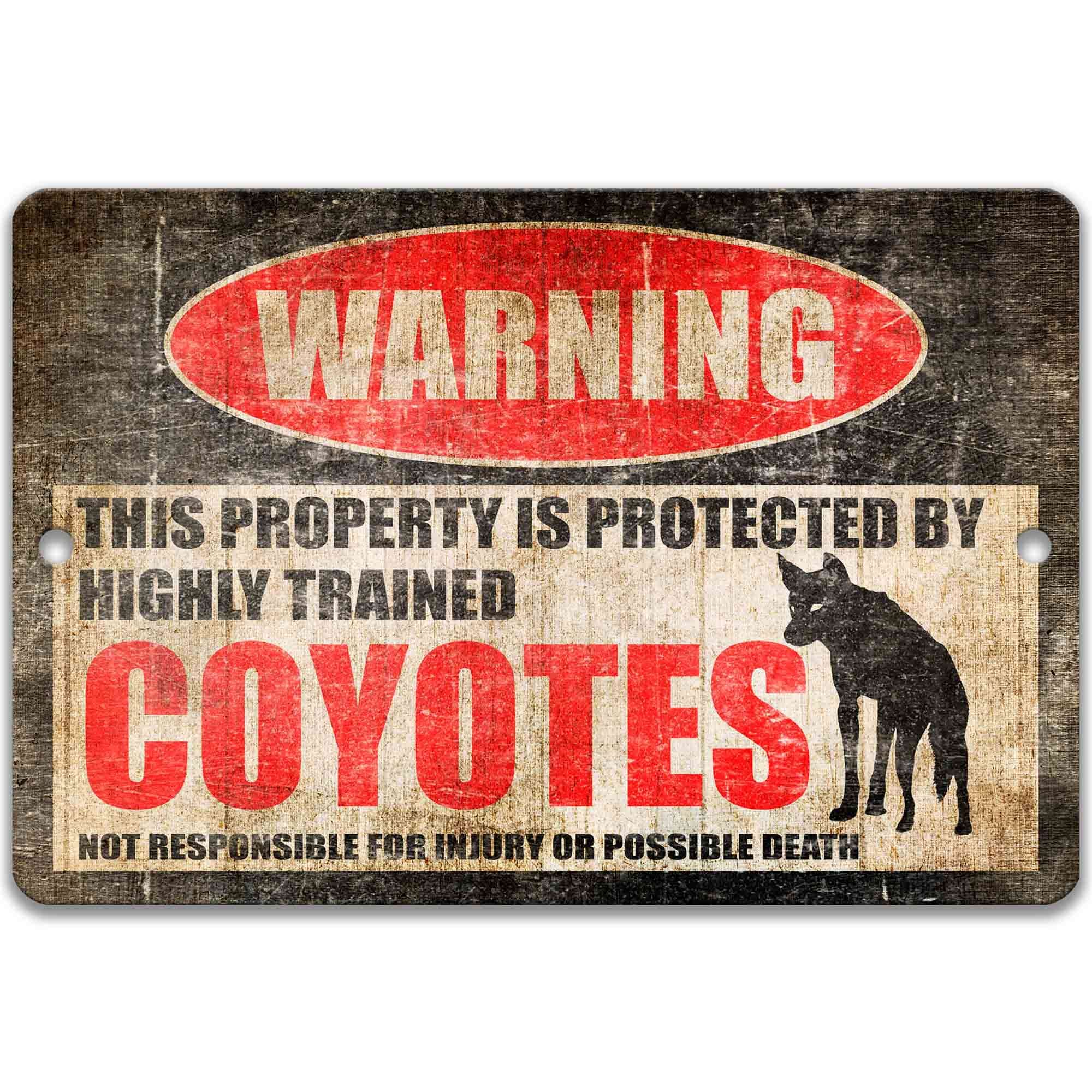 Welcome Friends with Our Coyotes Metal Warning Sign - Perfect for Outdoor Yard Decor