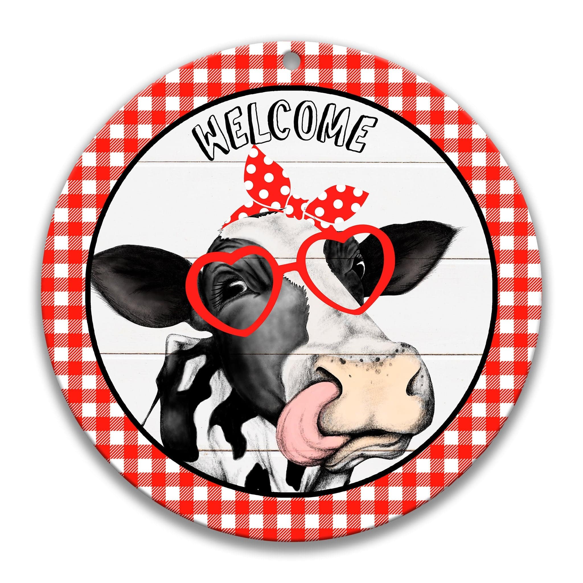 Welcome Red Heifer Round Wreath Sign