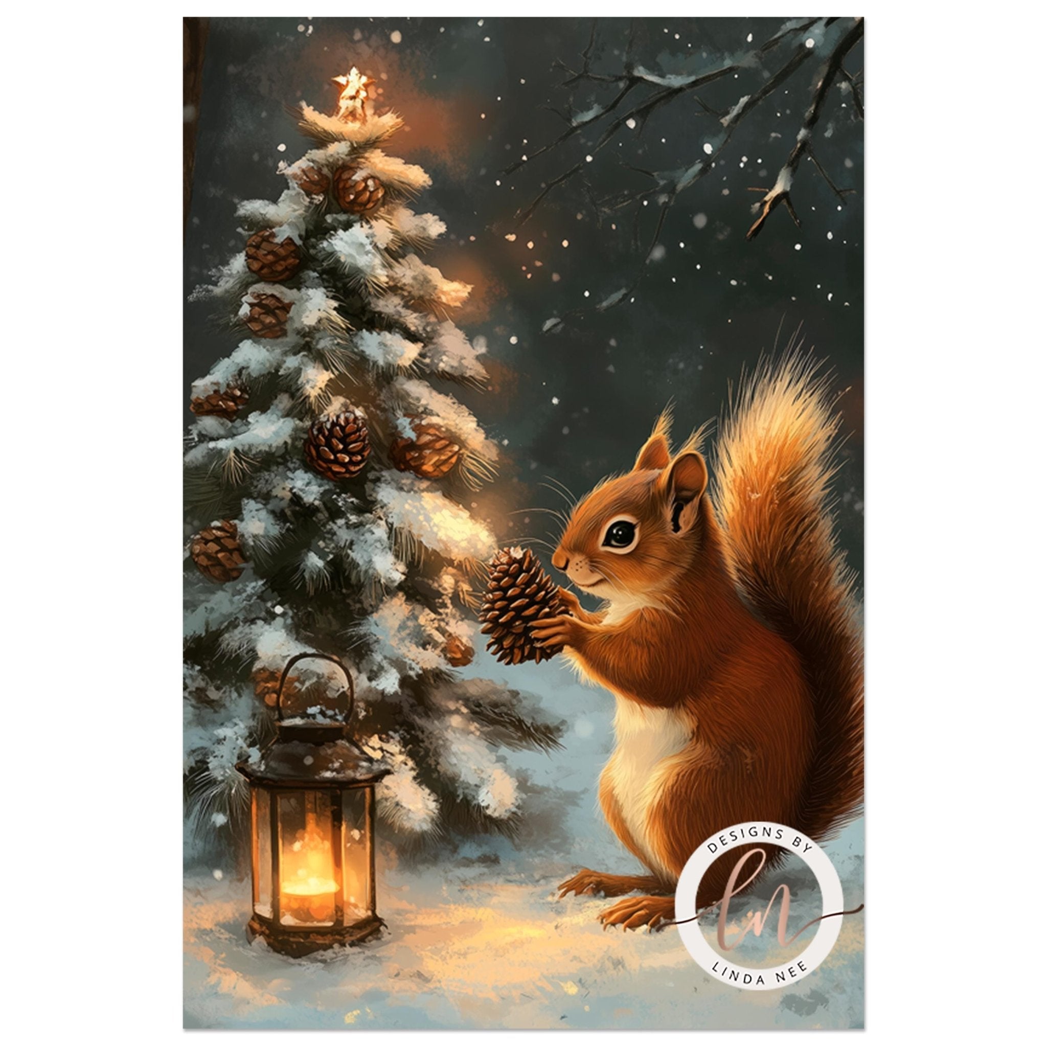 Whimsical Squirrel Christmas Art - Metal & Fine Art Print