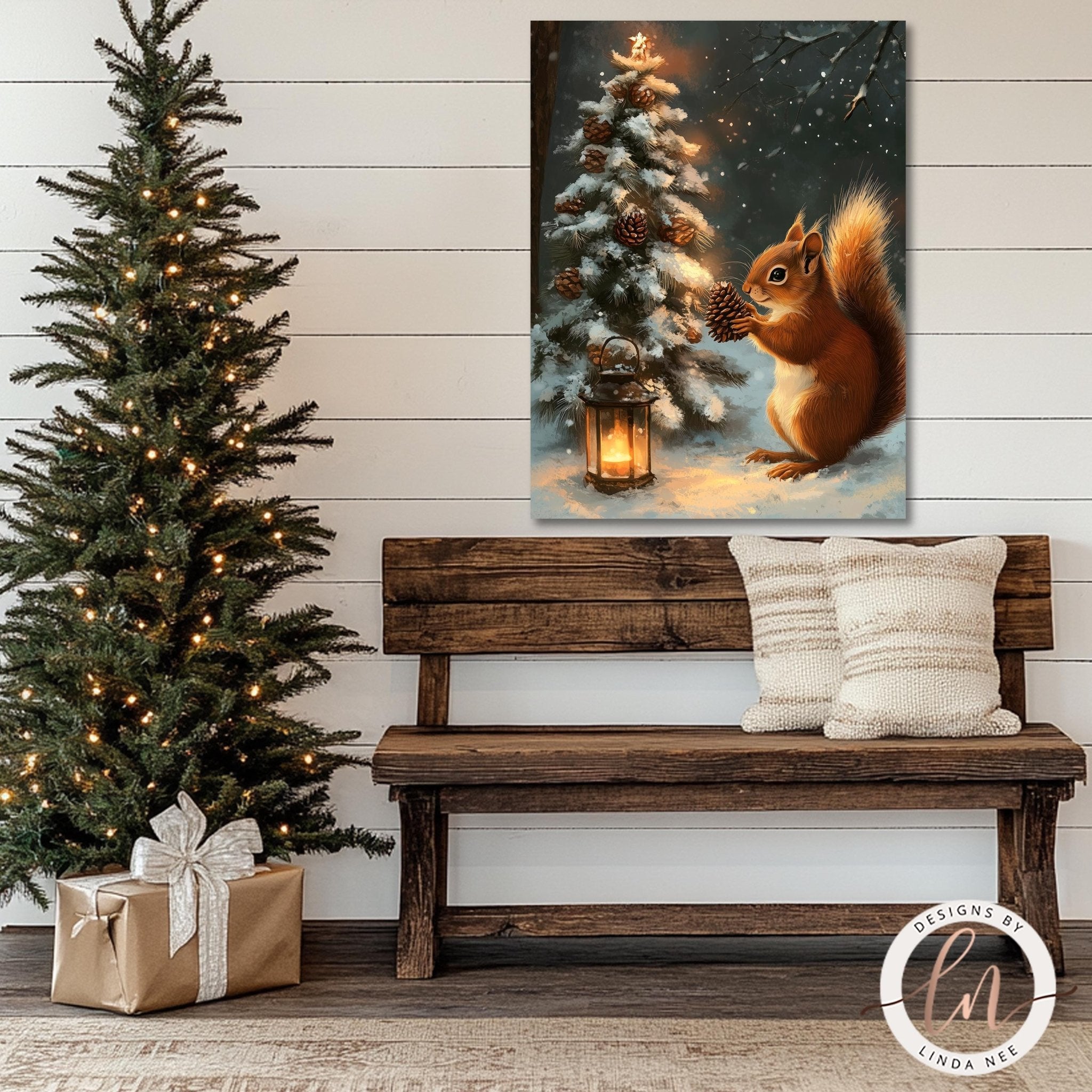 Whimsical Squirrel Christmas Art - Metal & Fine Art Print