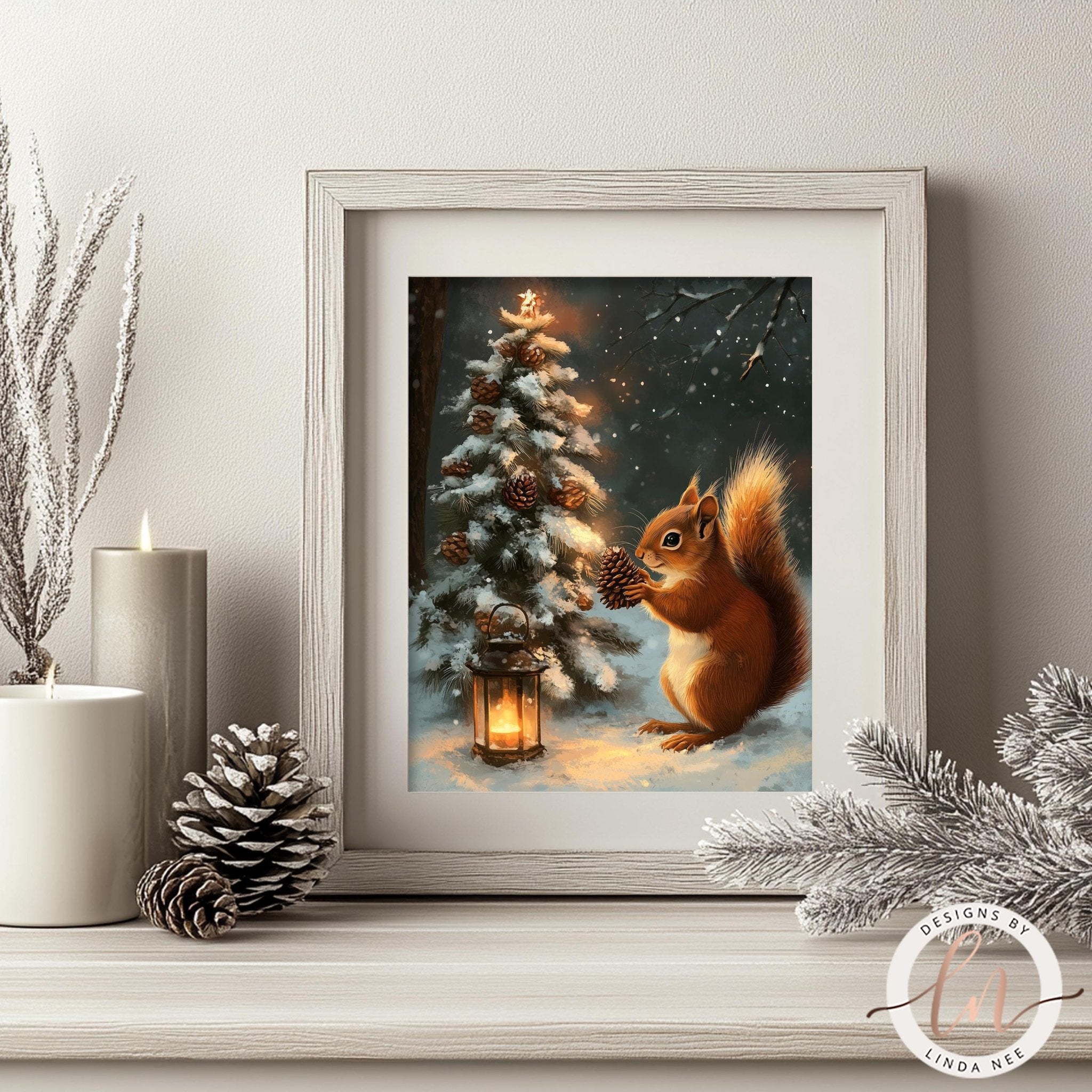 Whimsical Squirrel Christmas Art - Metal & Fine Art Print