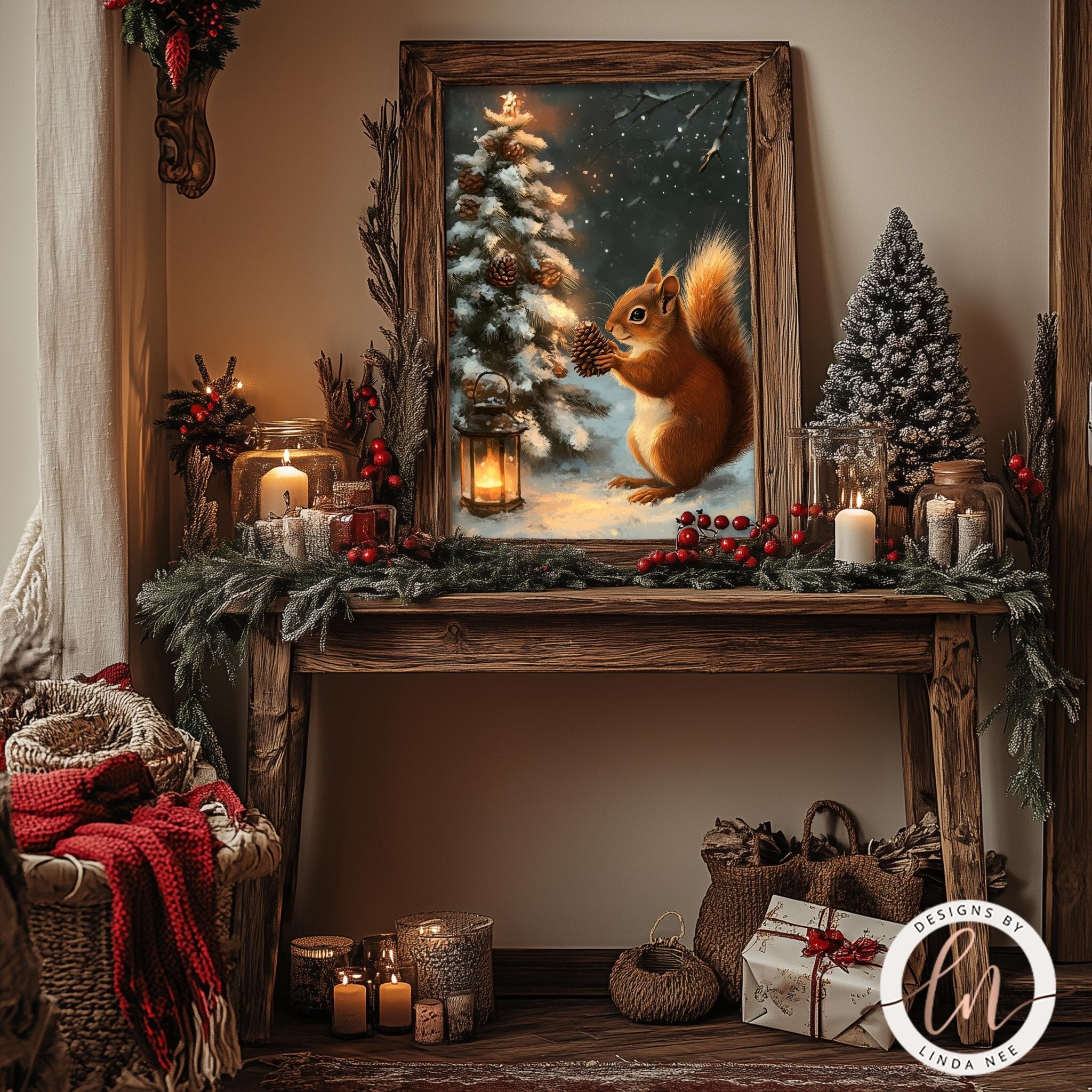 Whimsical Squirrel Christmas Art - Metal & Fine Art Print