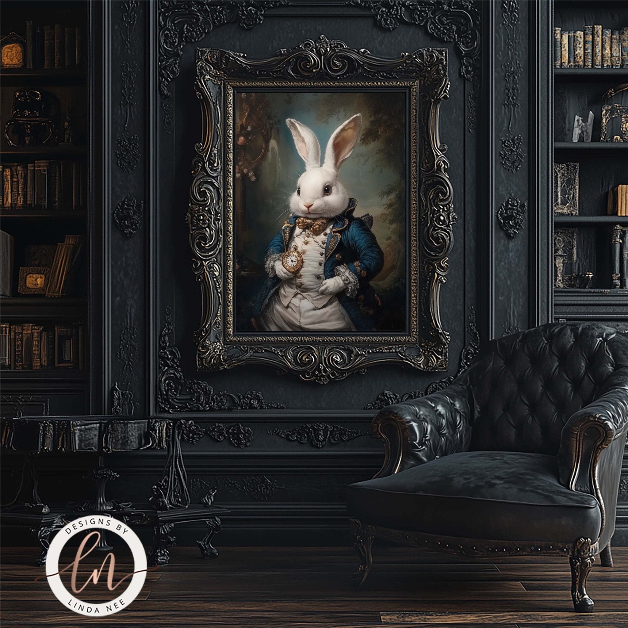 White Rabbit Victorian Portrait Wall Art - Metal or PaperDesigns by Linda Nee