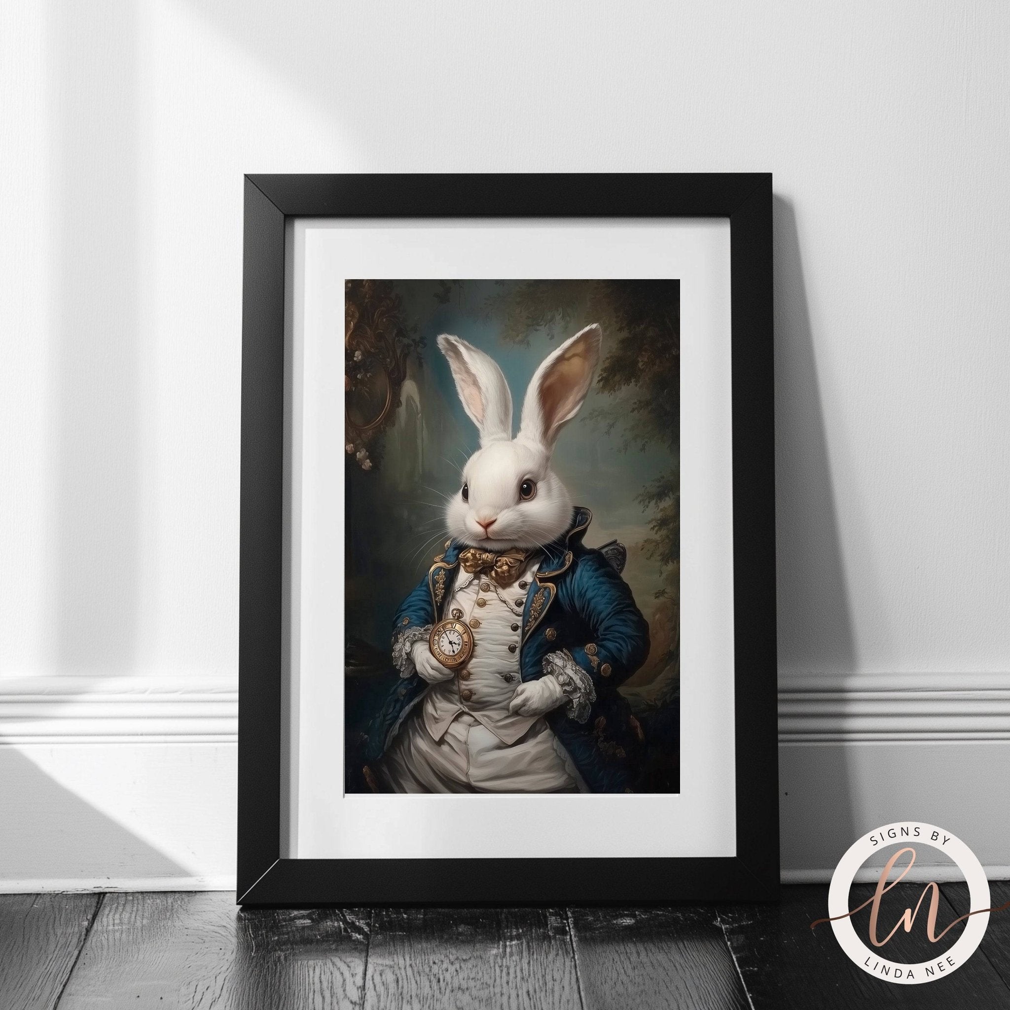 White Rabbit Victorian Portrait Wall Art - Metal or PaperDesigns by Linda Nee