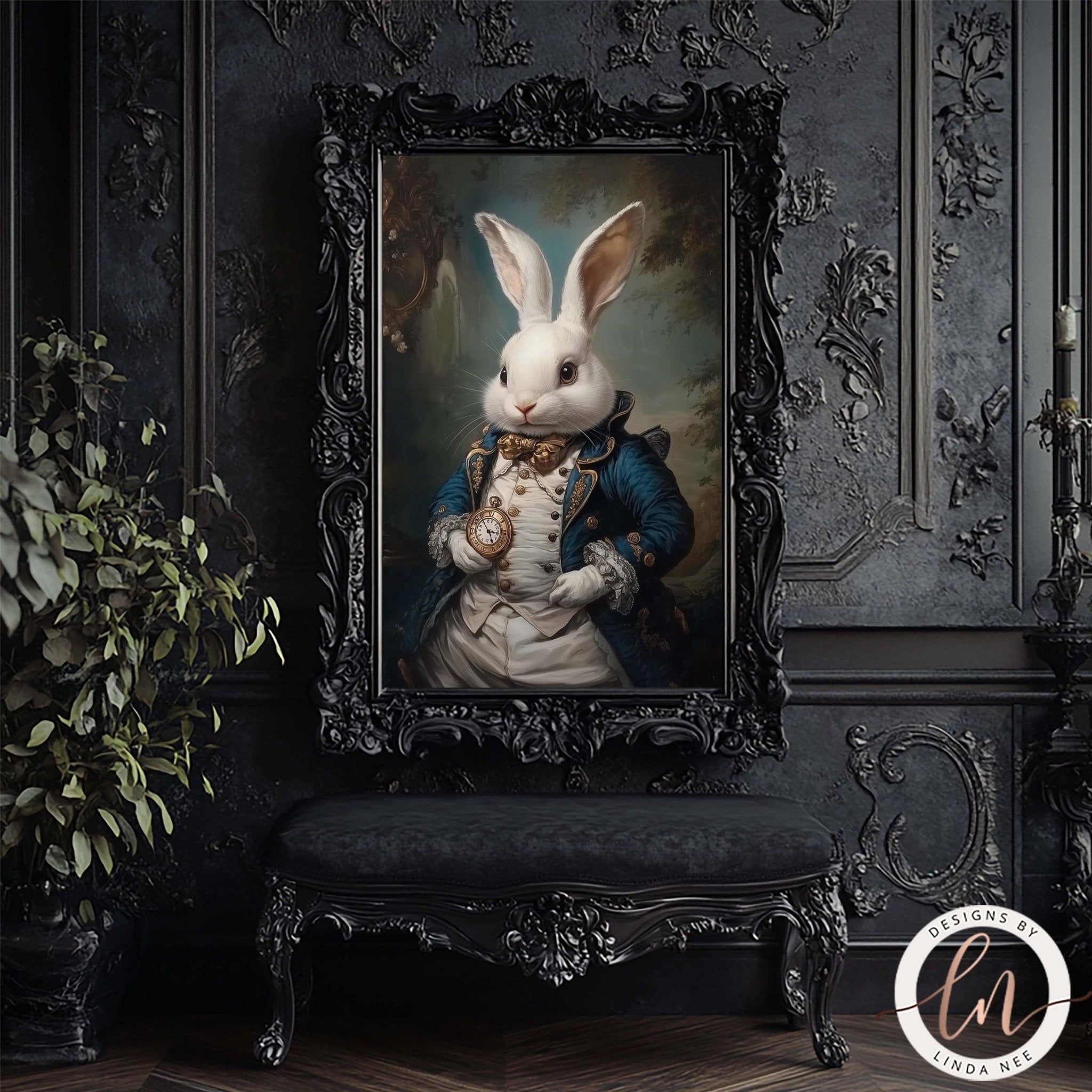 White Rabbit Victorian Portrait Wall Art - Metal or Paper